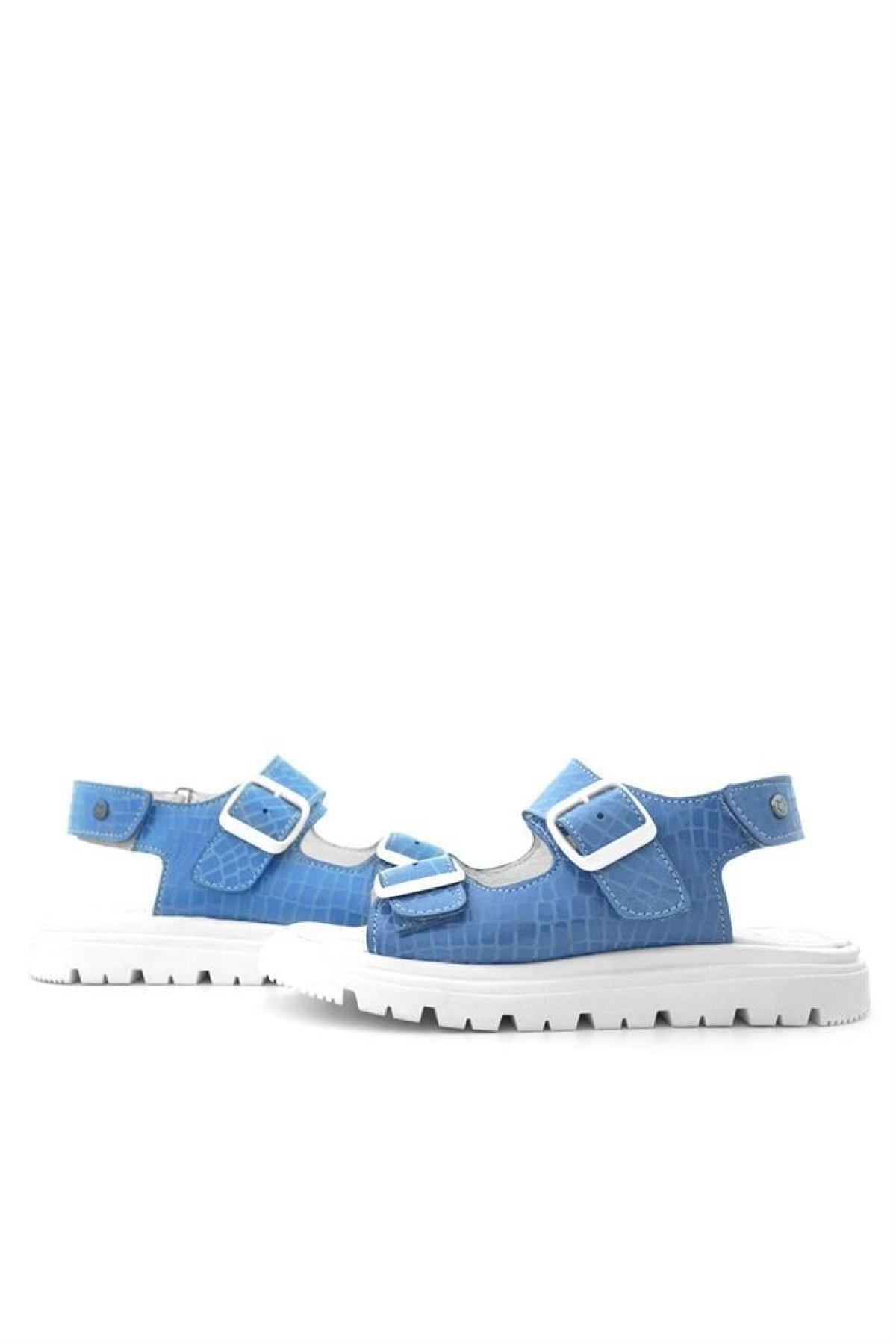 Hakiki Deri Mavi Desenli Tokalı Kız Çocuk Sandalet - Görsel 9