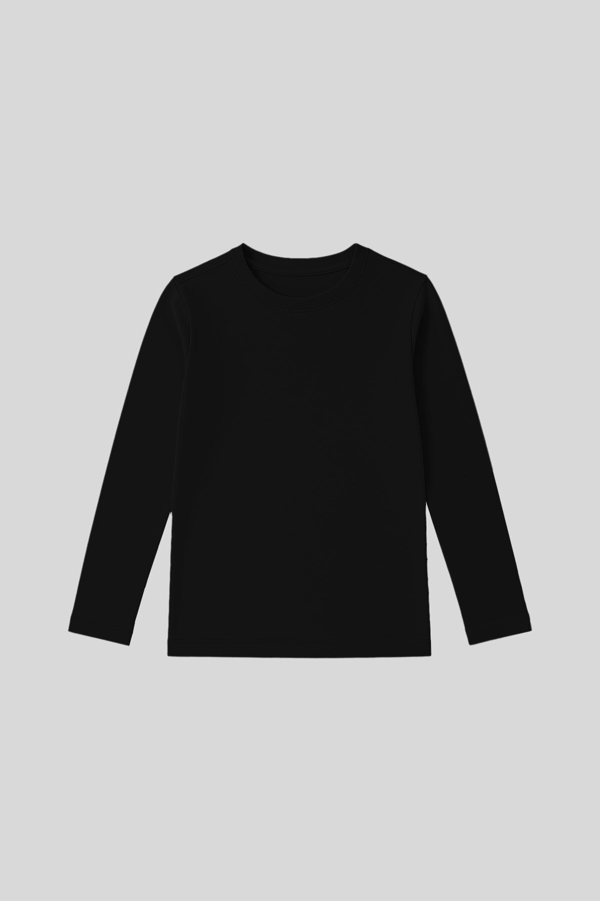 TOMMYLIFESiyah O Yaka Standart Fit Basic Uzun Kollu Unisex Çocuk T-Shirt - 11329