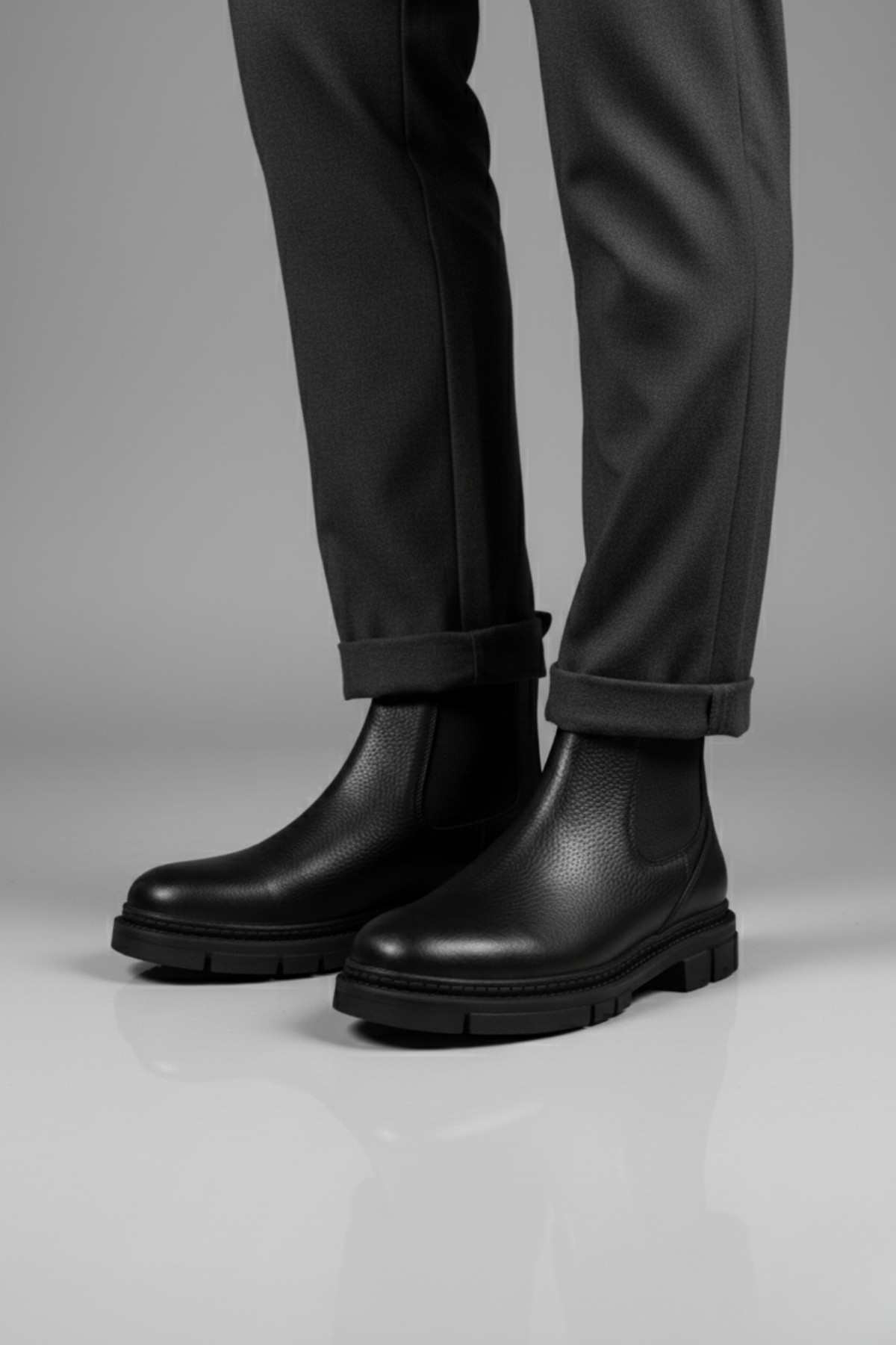 HARD Hakiki Deri Kalın Taban Erkek Kışlık Chelsea Bot - Görsel 2