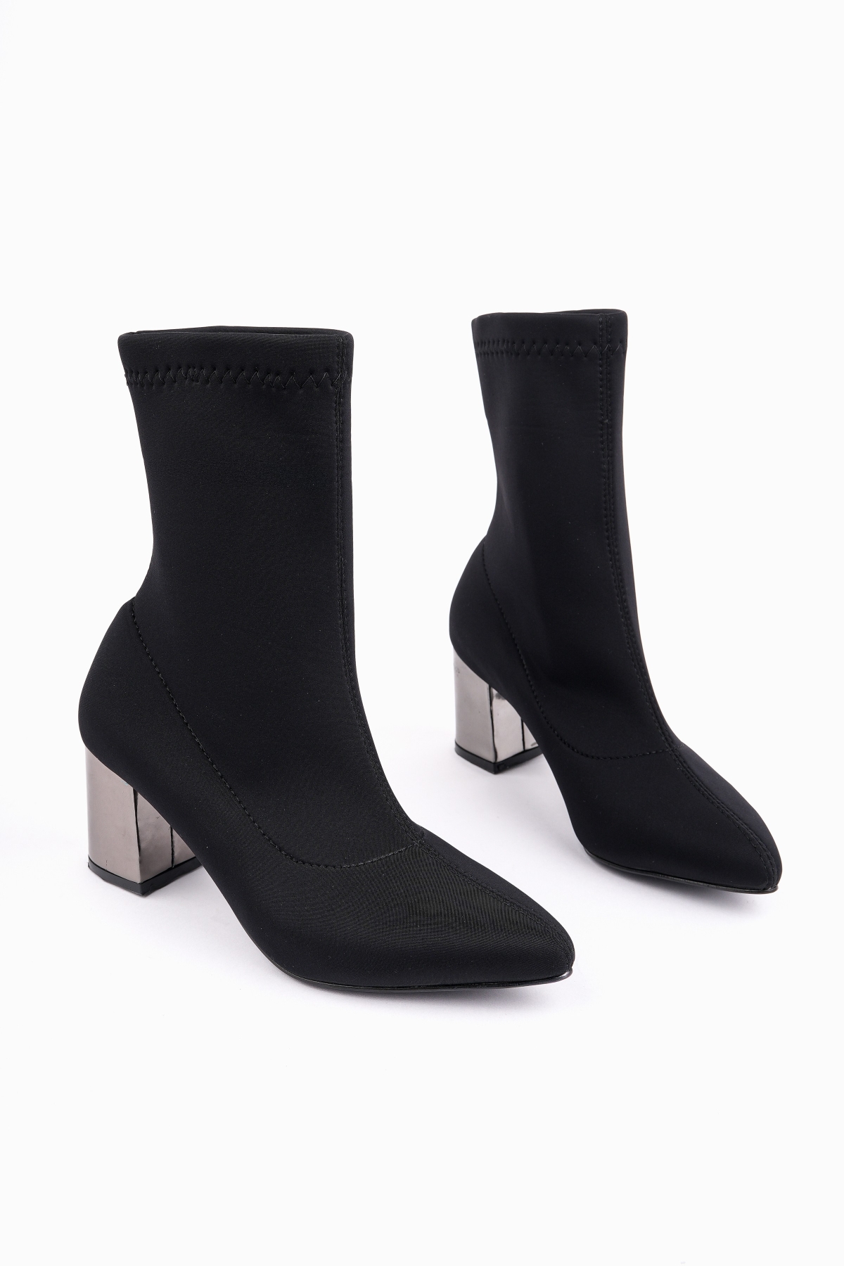 GRANDE Sivri Burun Kalın Topuklu Kadın Streç Bot - Görsel 6