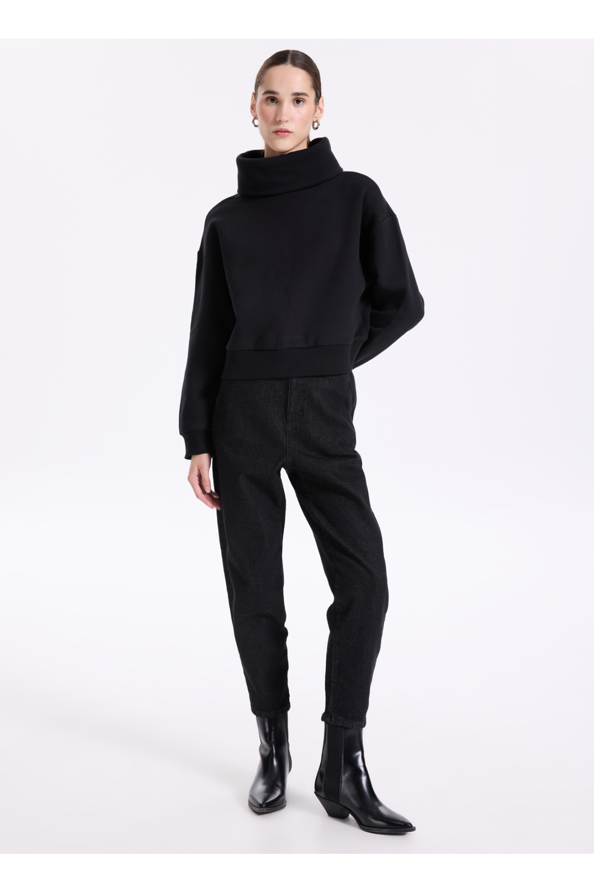 Fabrika Siyah Kadın Dik Yaka Düz Sweatshirt VEJA — 2