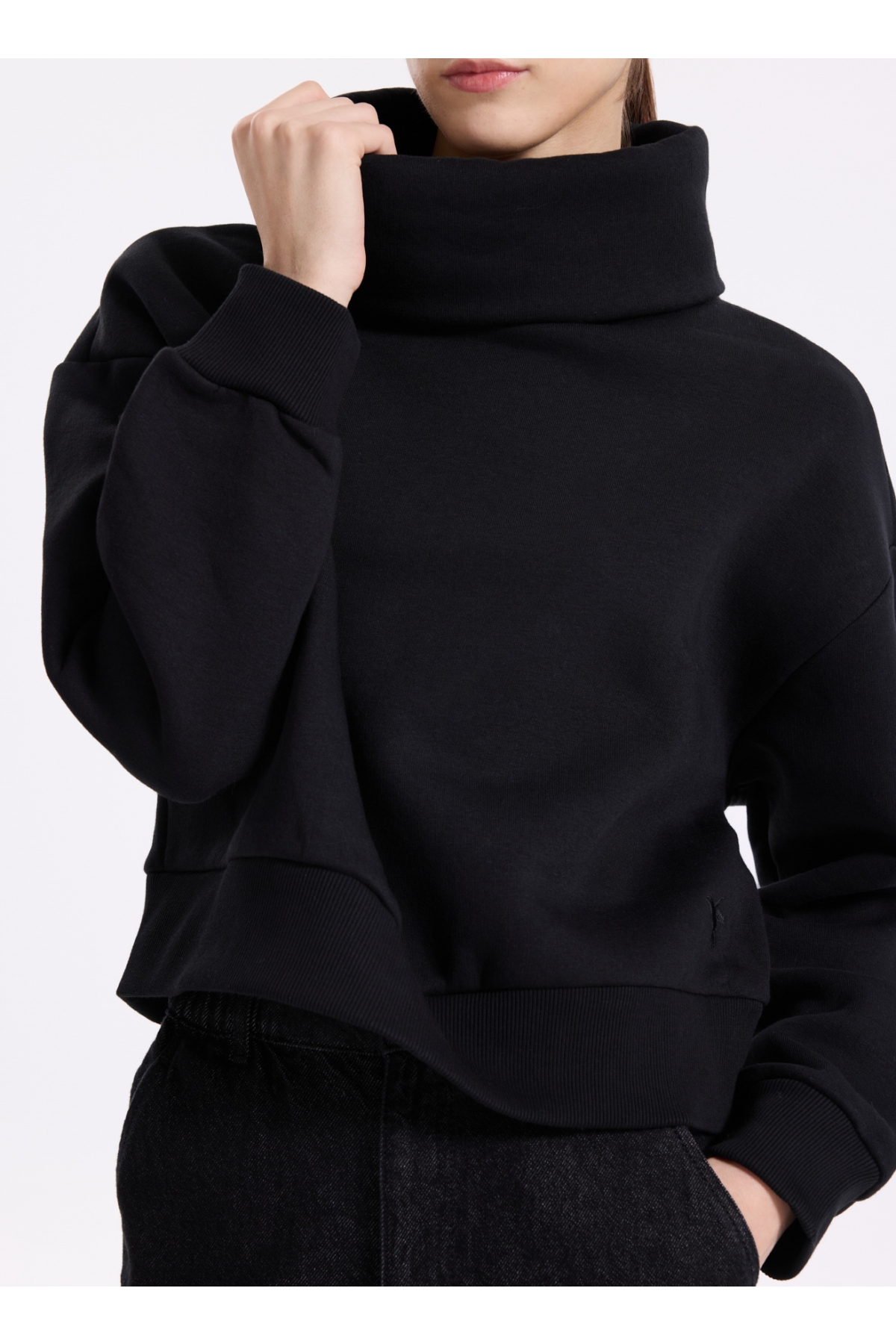 Fabrika Siyah Kadın Dik Yaka Düz Sweatshirt VEJA — 4
