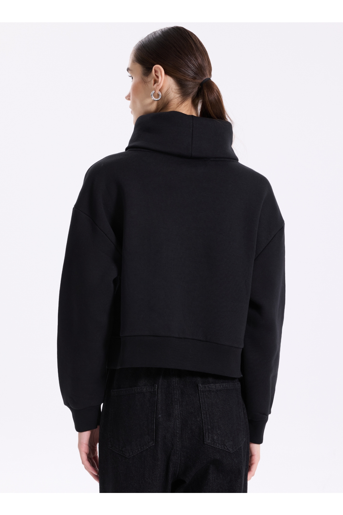 Fabrika Siyah Kadın Dik Yaka Düz Sweatshirt VEJA — 5