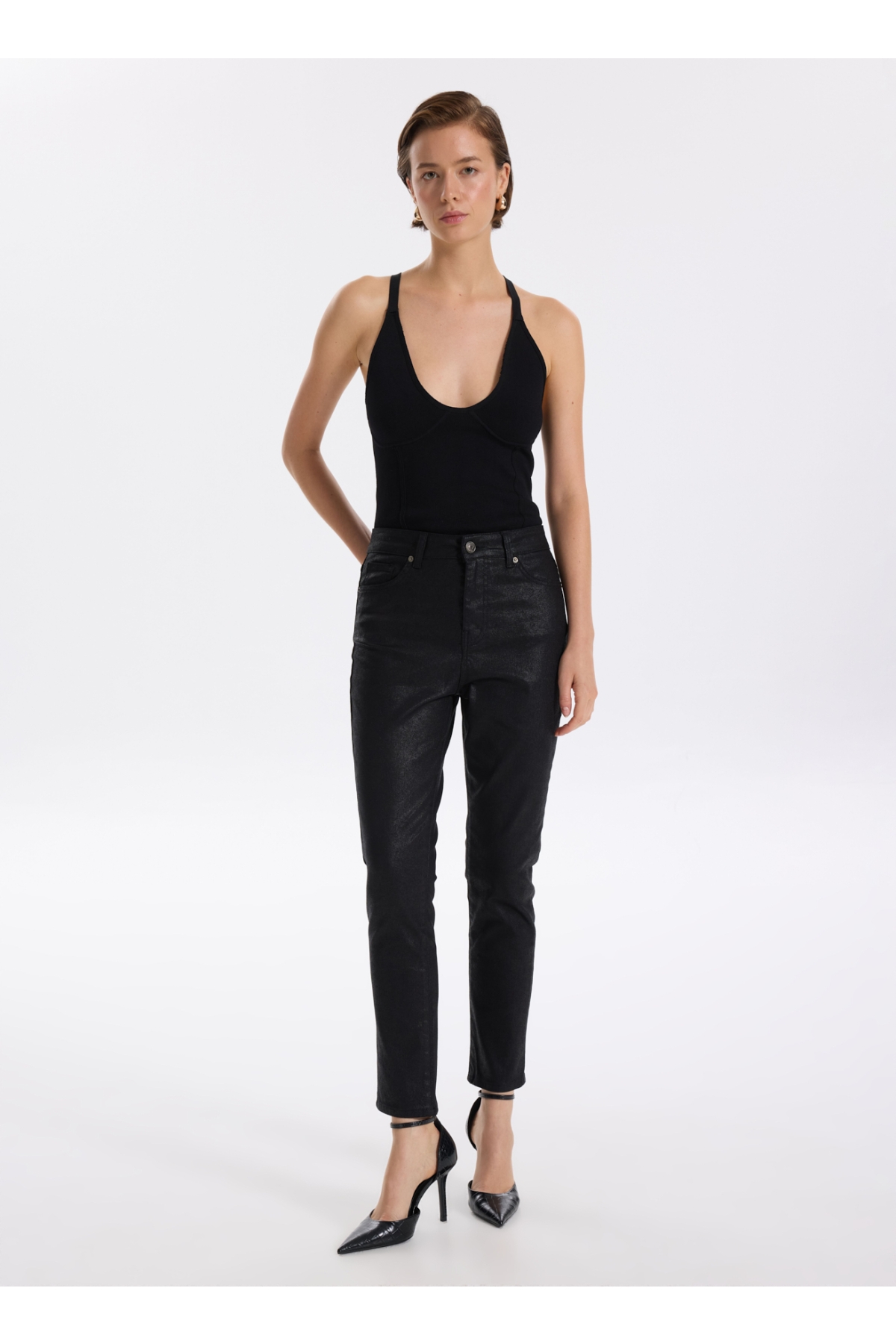 Fabrika Siyah Yüksek Bel Skinny Fit Kadın Denim Pantolon F3WL-PNT40
