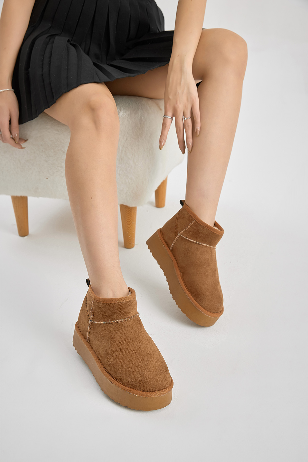 Kadın Taba Kalın Poli Taban İçi Kürklü Süet Görünümlü Bot - Görsel 3