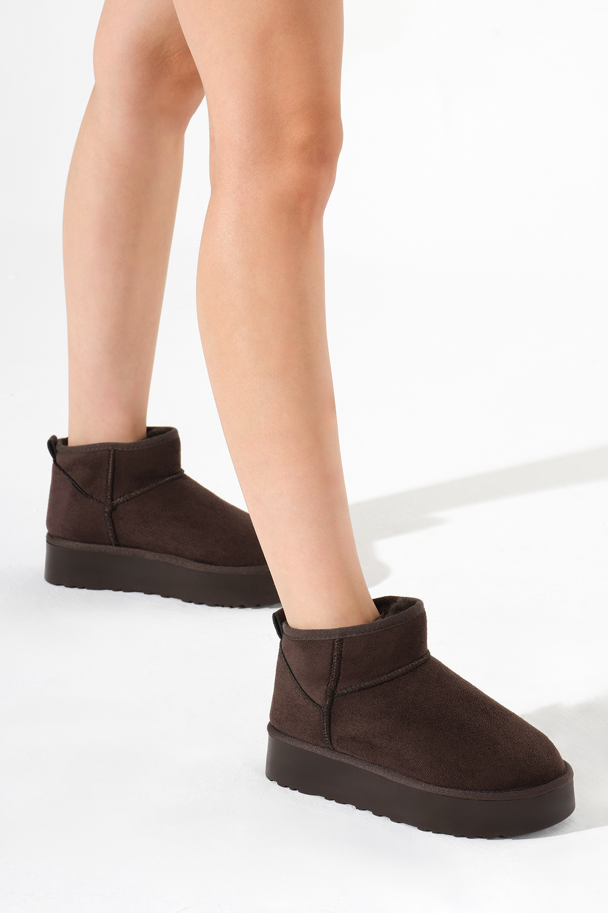 Kadın Kahve Kalın Poli Taban İçi Kürklü Süet Görünümlü Bot - Görsel 5