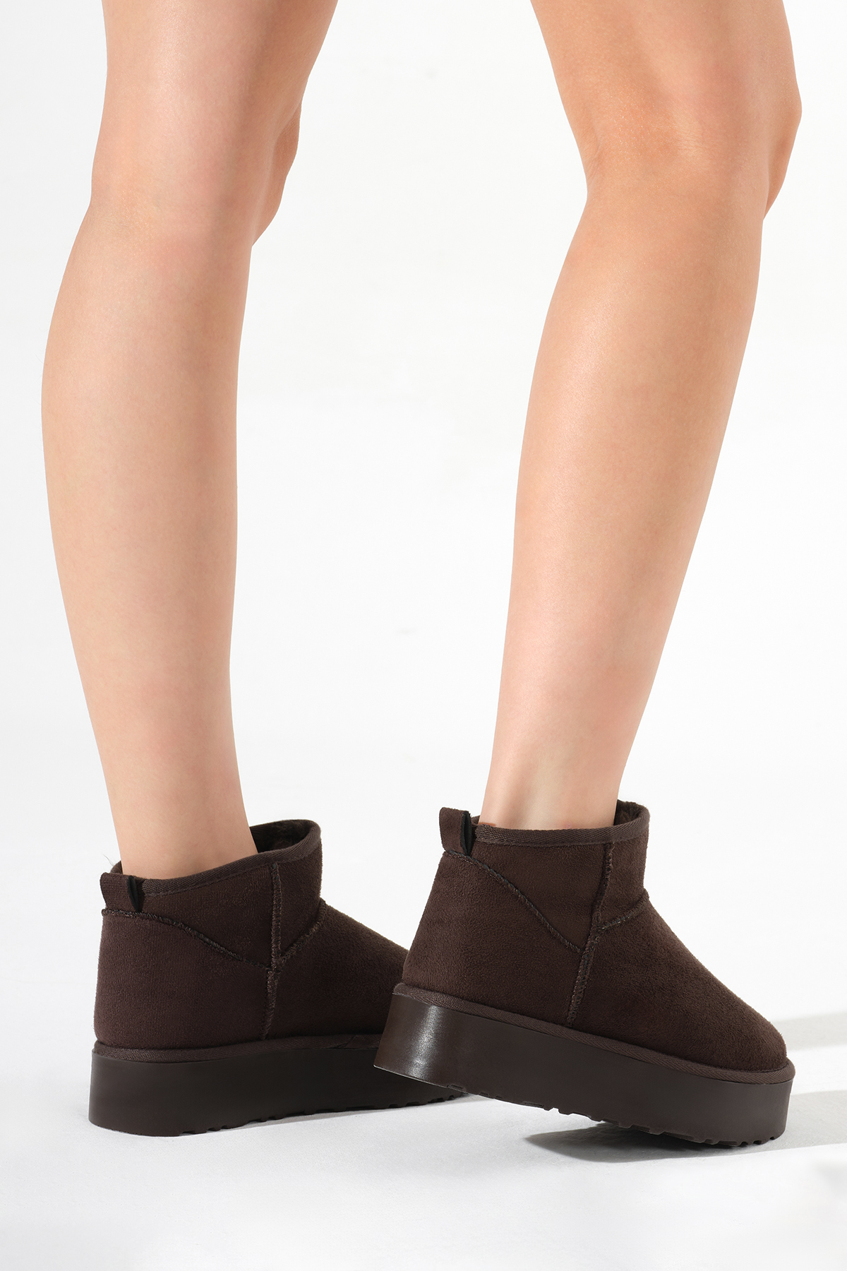 Kadın Kahve Kalın Poli Taban İçi Kürklü Süet Görünümlü Bot - Görsel 6