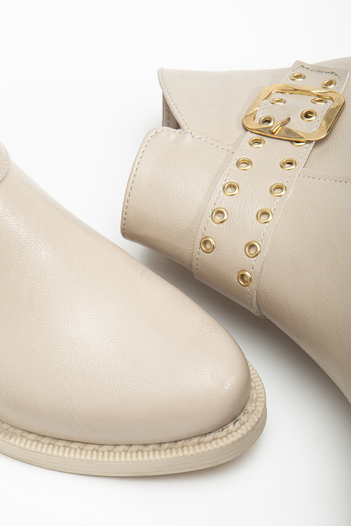 Kadın Bej Cilt Kalın Termo Taban Kemer Toka Detaylı Fermuarlı Bot - Görsel 5