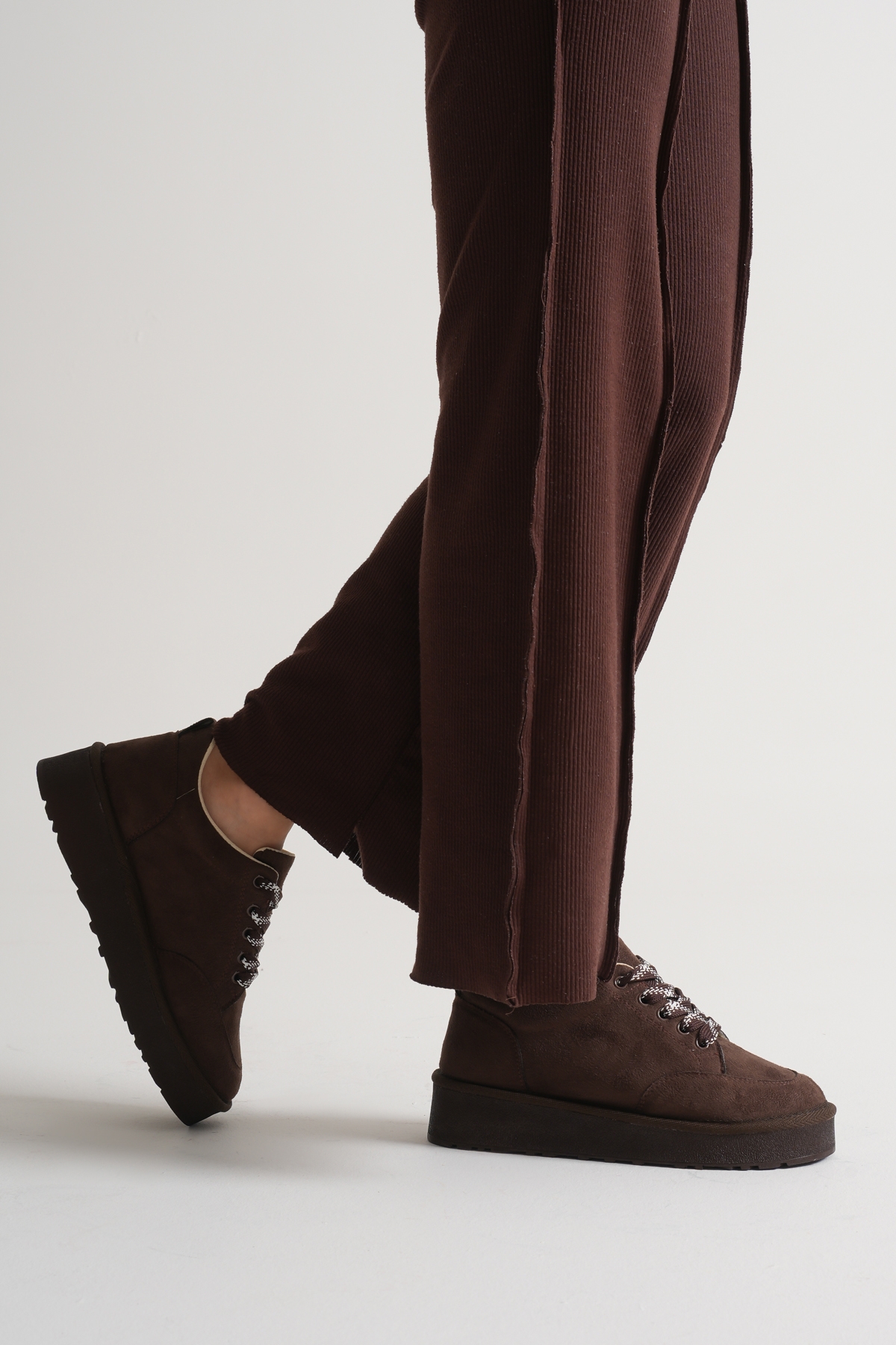 Kadın Kahve Kalın Poli Taban Bağcıklı Günlük Ayakkabı - Görsel 4