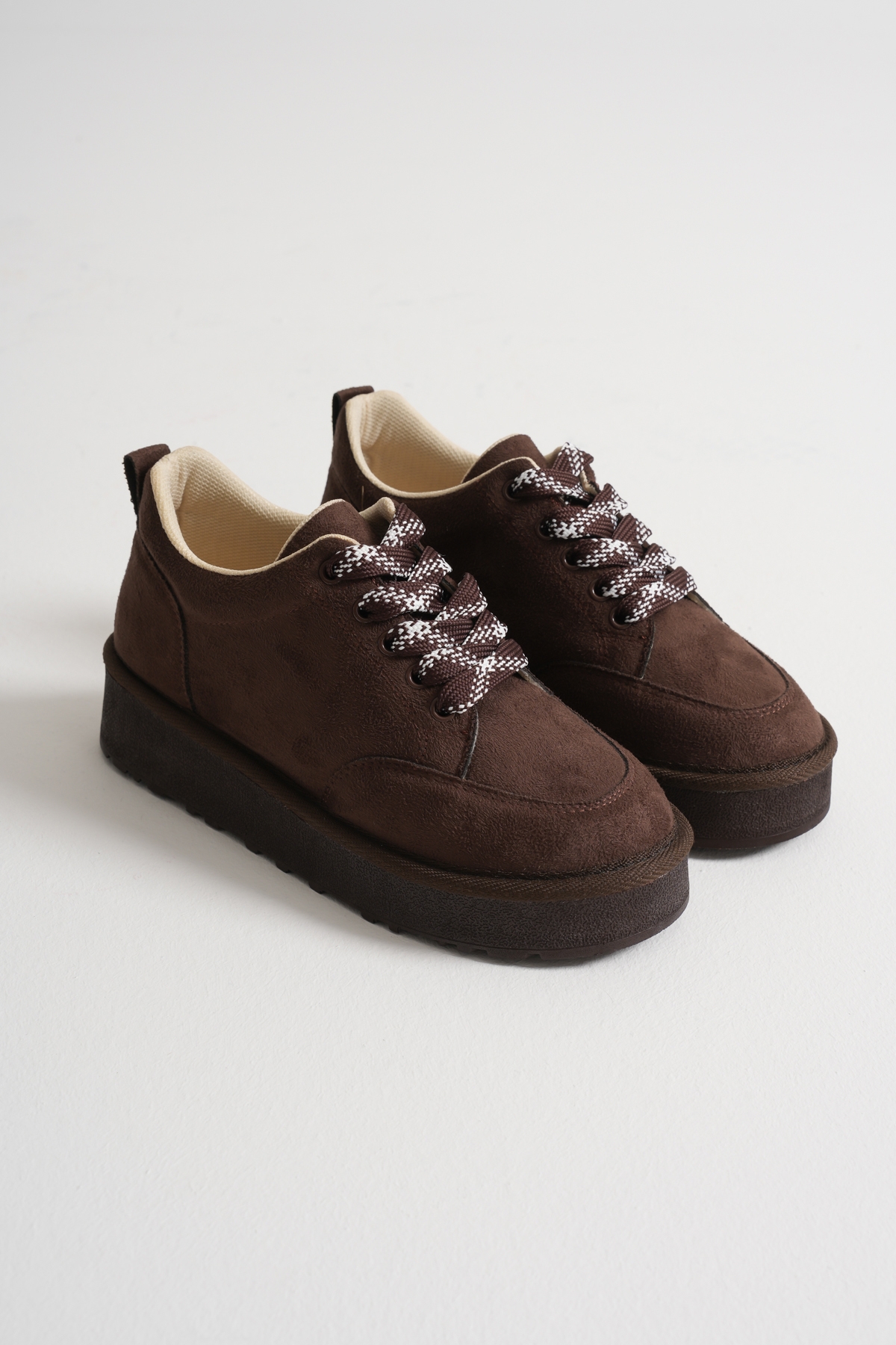 Kadın Kahve Kalın Poli Taban Bağcıklı Günlük Ayakkabı - Görsel 5