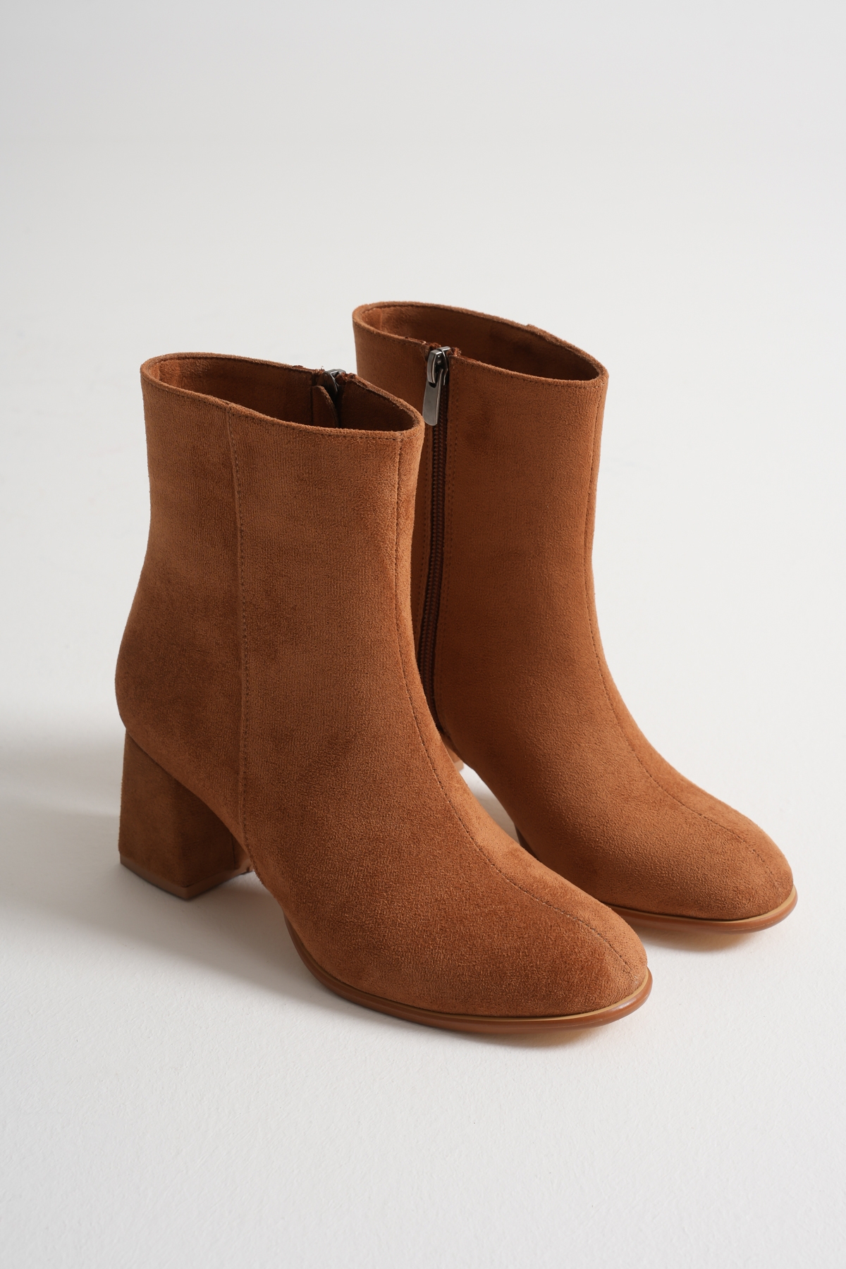 Kadın Taba Neolit Taban Süet Görünümlü Fermuarlı Kalın Topuklu Bot - Görsel 5