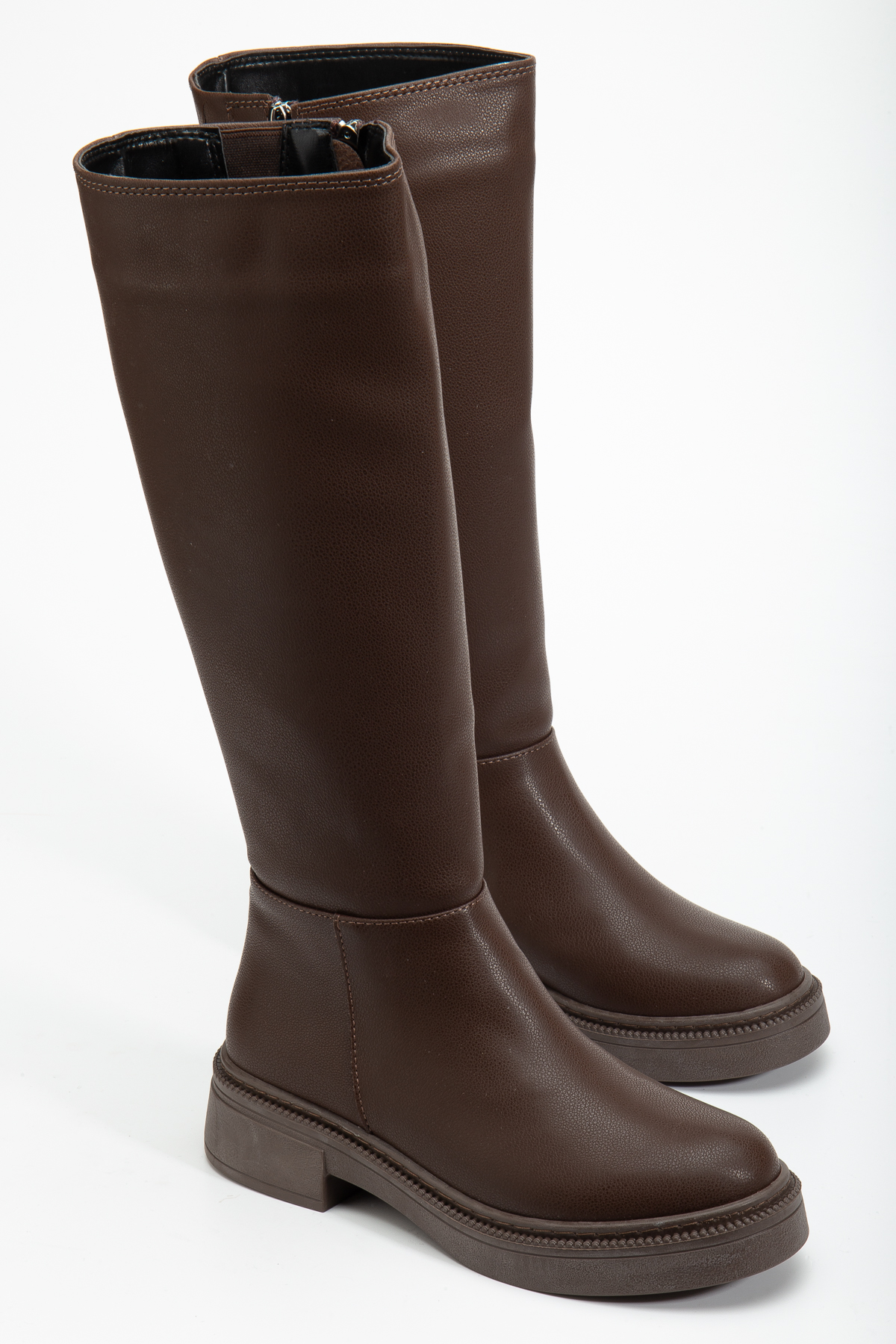 Kadın Kahve Cilt Kalın Termo Taban Fermuarlı Çizme - Görsel 3