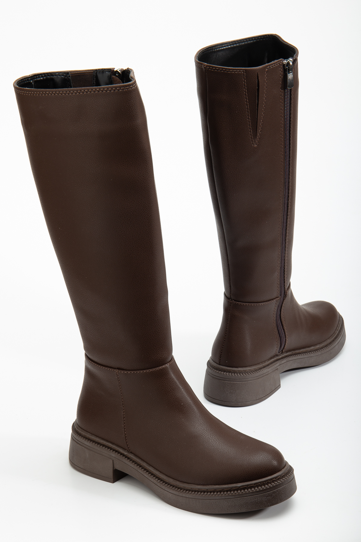 Kadın Kahve Cilt Kalın Termo Taban Fermuarlı Çizme - Görsel 4