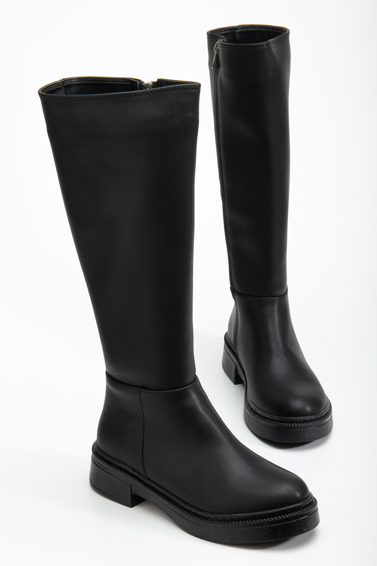 Kadın Siyah Cilt Kalın Termo Taban Fermuarlı Çizme - Görsel 3