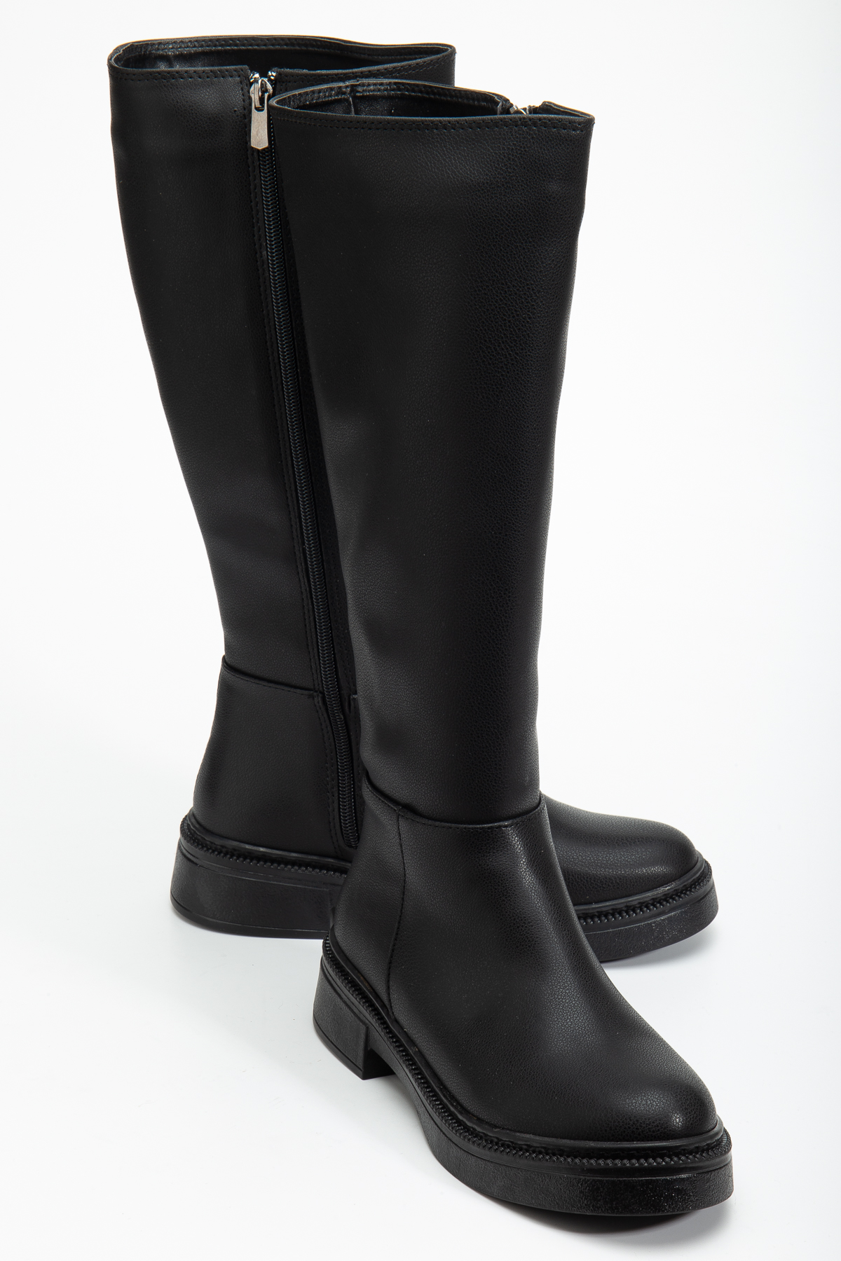 Kadın Siyah Cilt Kalın Termo Taban Fermuarlı Çizme - Görsel 4