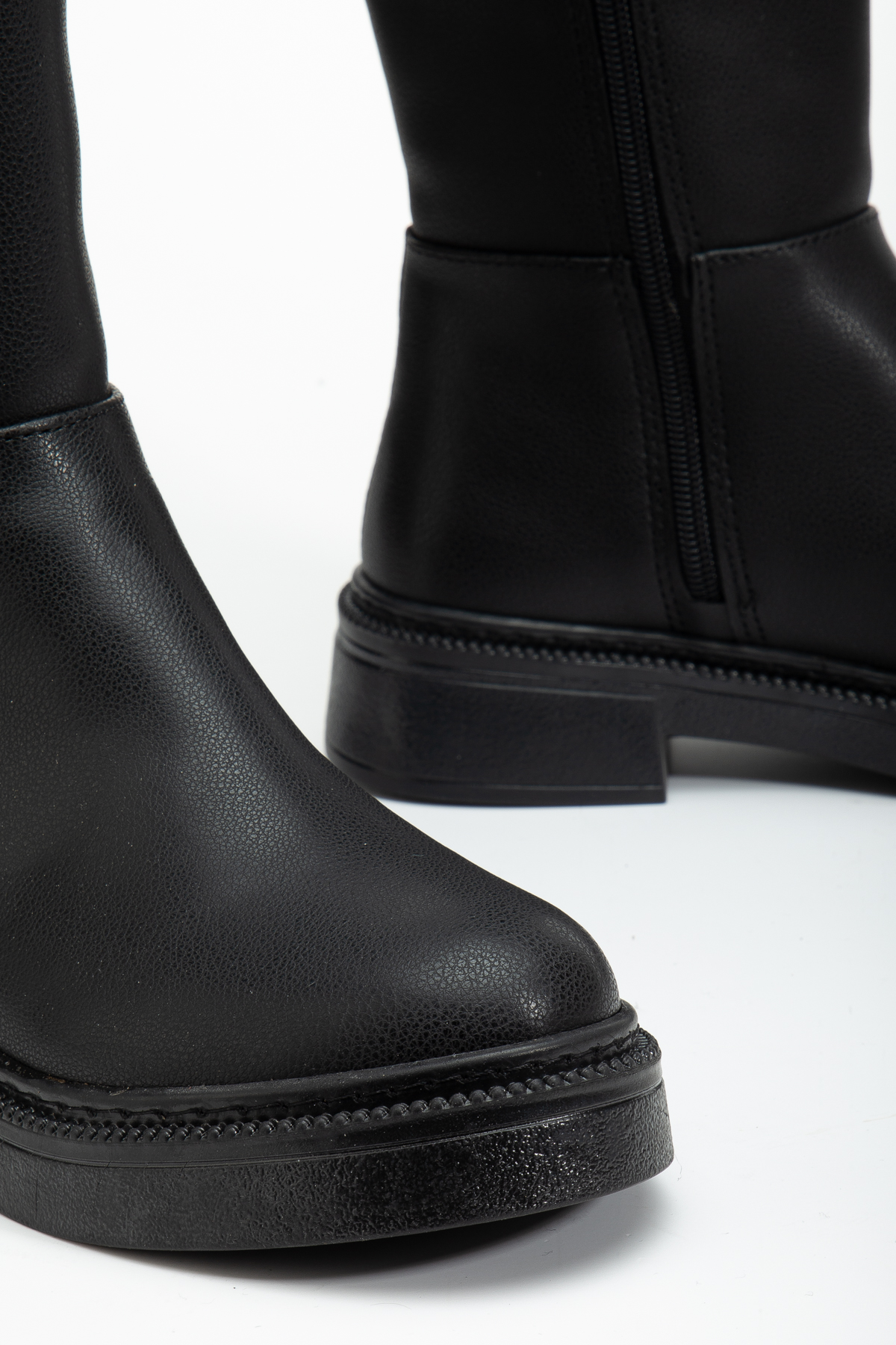 Kadın Siyah Cilt Kalın Termo Taban Fermuarlı Çizme - Görsel 5