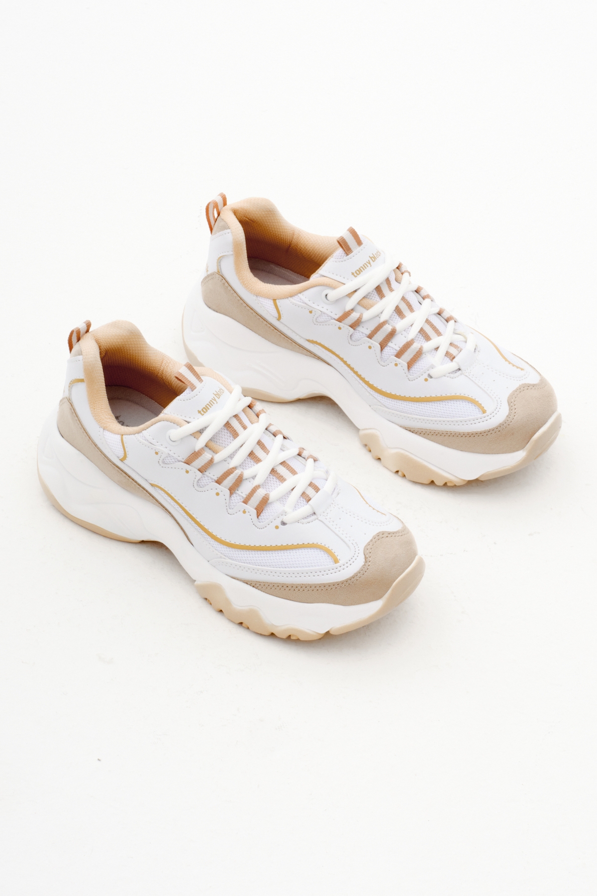 Kadın Krem Rahat Kalıp Yüksek Taban Bağcıklı Spor Ayakkabı - Görsel 4