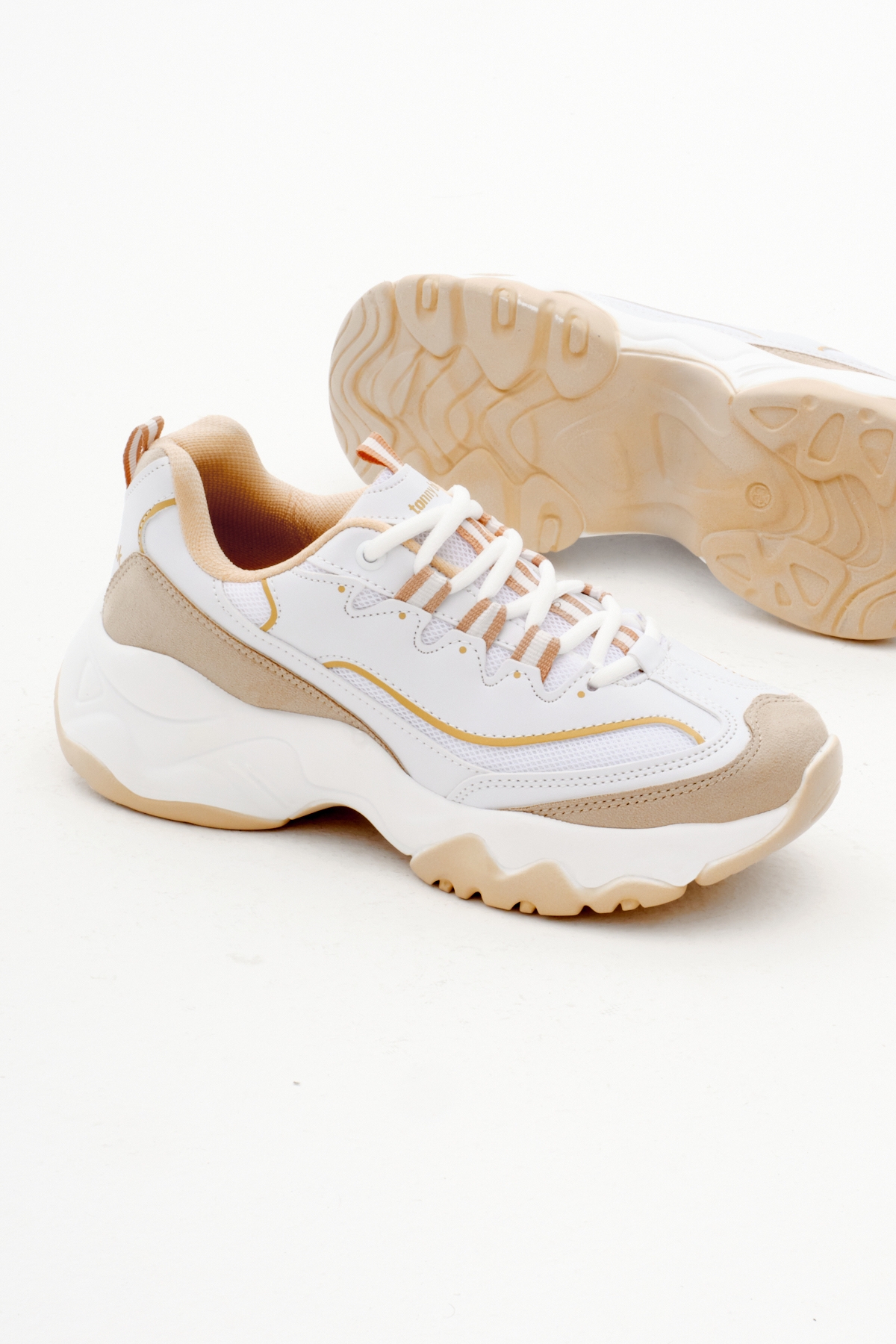 Kadın Krem Rahat Kalıp Yüksek Taban Bağcıklı Spor Ayakkabı - Görsel 5