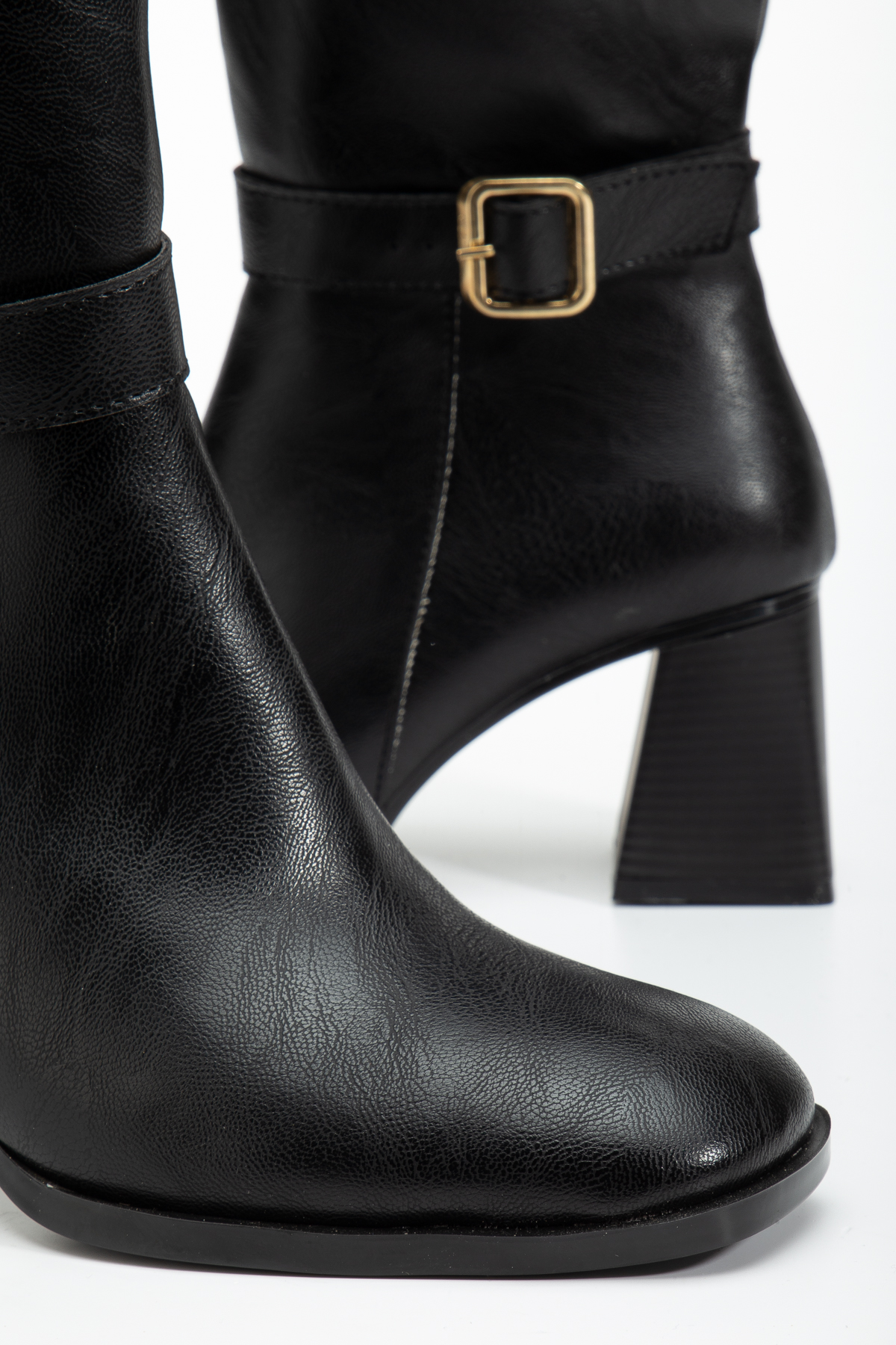 Tonny Black Tonny Black Kadın Siyah Cilt TPU Taban Kemer Tokalı Fermuarlı Topuklu Çizme Bot | Flo Siyah - 4. görsel