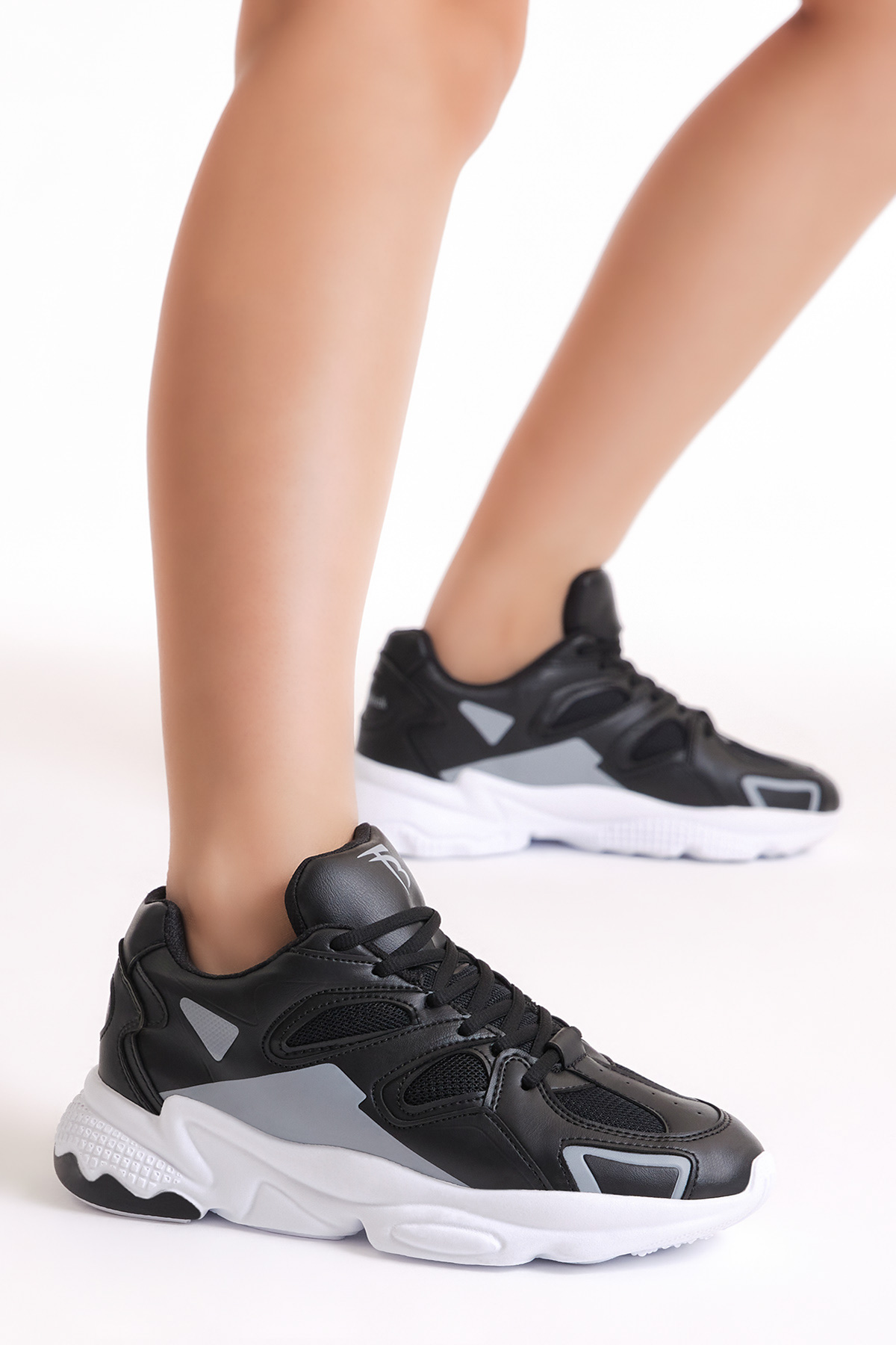 Unisex Siyah Gri Rahat Kalıp Yüksek Taban Bağcıklı Spor Ayakkabı - Görsel 3