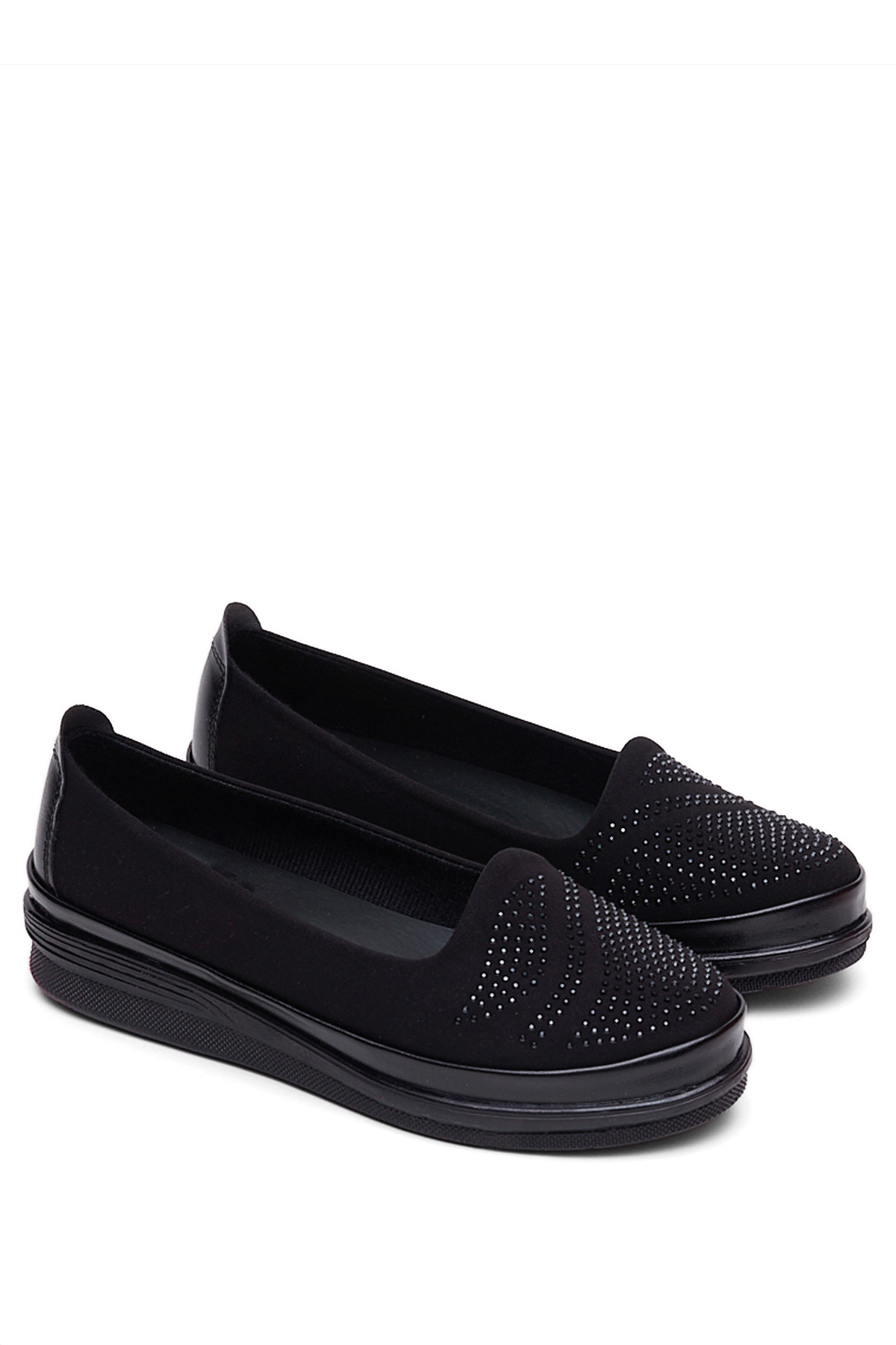 Kadın Siyah Siyah Rahat Kalıp Bağcık Detaylı Anne Ayakkabı - Görsel 2