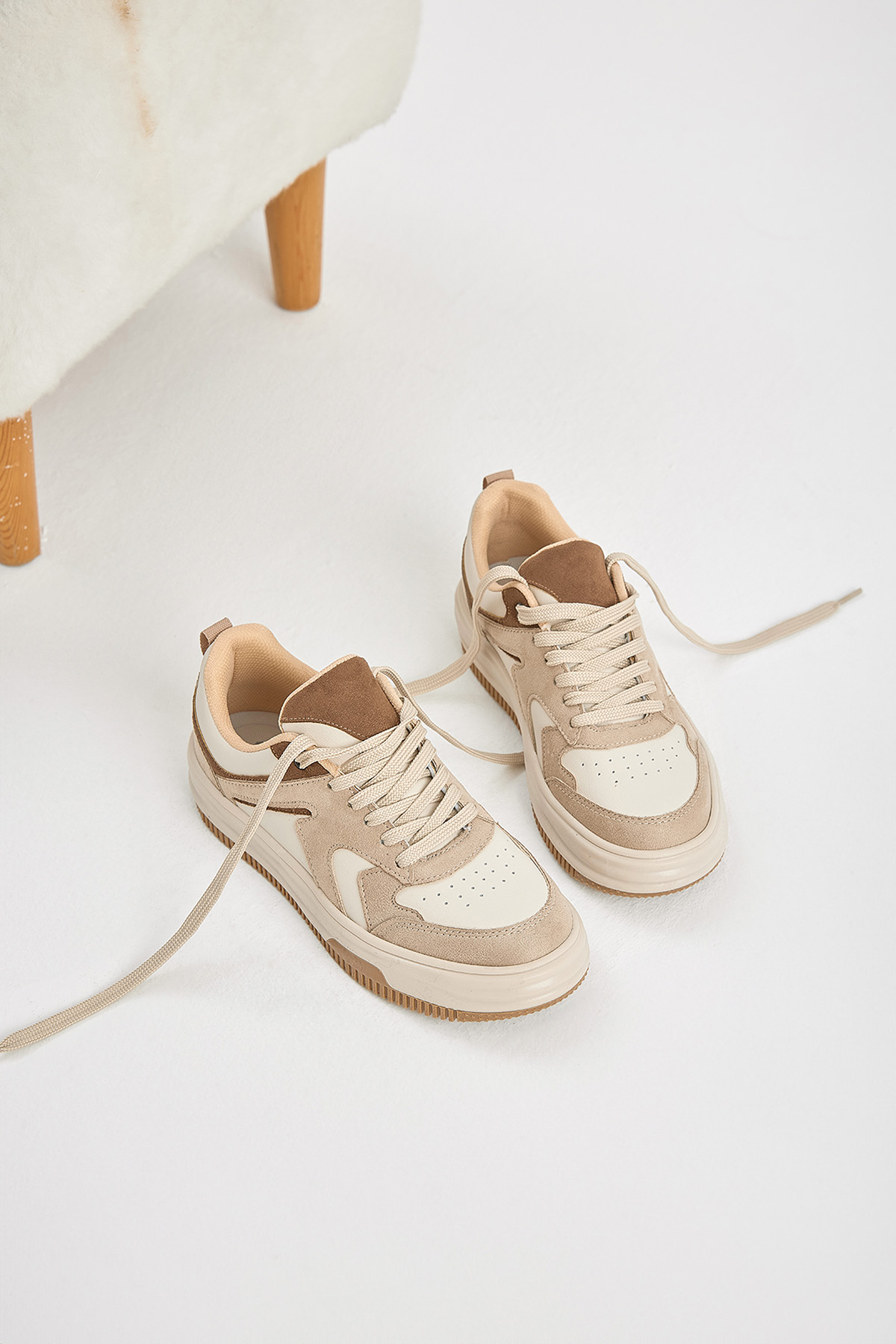 Kadın Bej Toprak Termo Taban Bağcıklı Spor Ayakkabı - Görsel 3