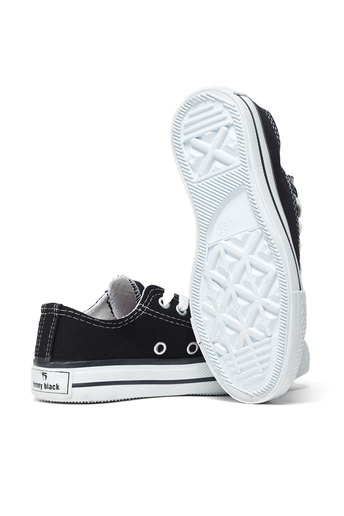 Çocuk Unisex Siyah Beyaz Rahat Kalip Bağcıklı Spor Ayakkabı - Görsel 4