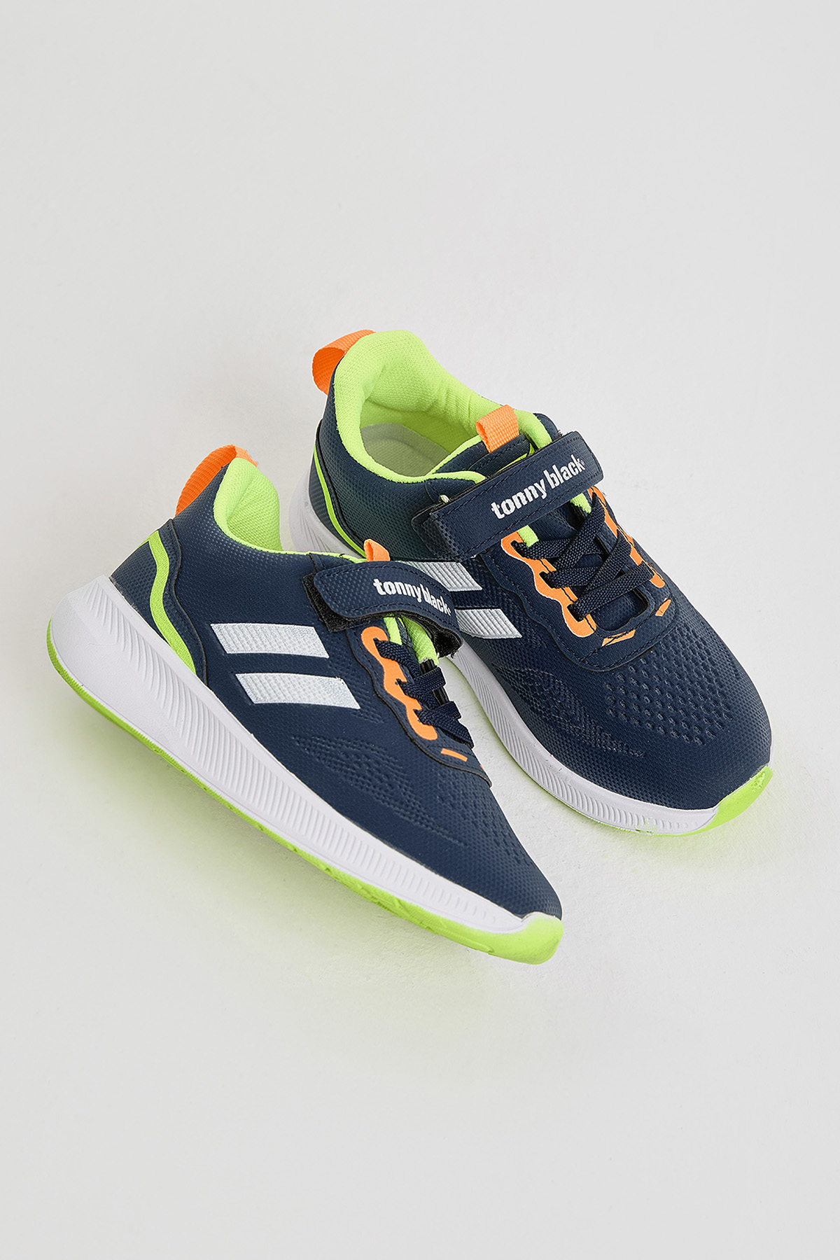 Çocuk Unisex Lacivert Eva Taban Yanı Şeritli File Detaylı Cırtlı Spor Ayakkabı - Görsel 3