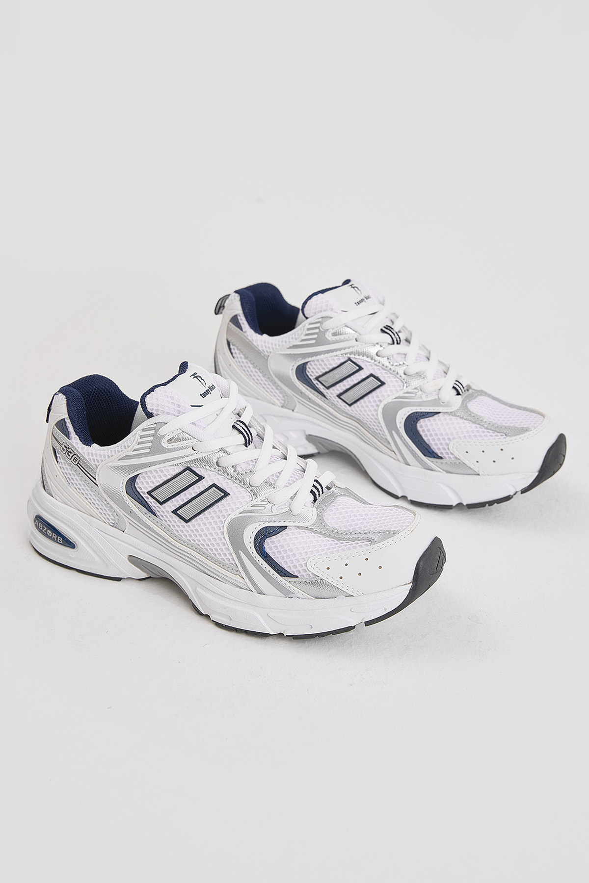 Kadın Beyaz Lacivert Yüksek Faylon Taban Fileli Desenli Spor Ayakkabı - Görsel 3