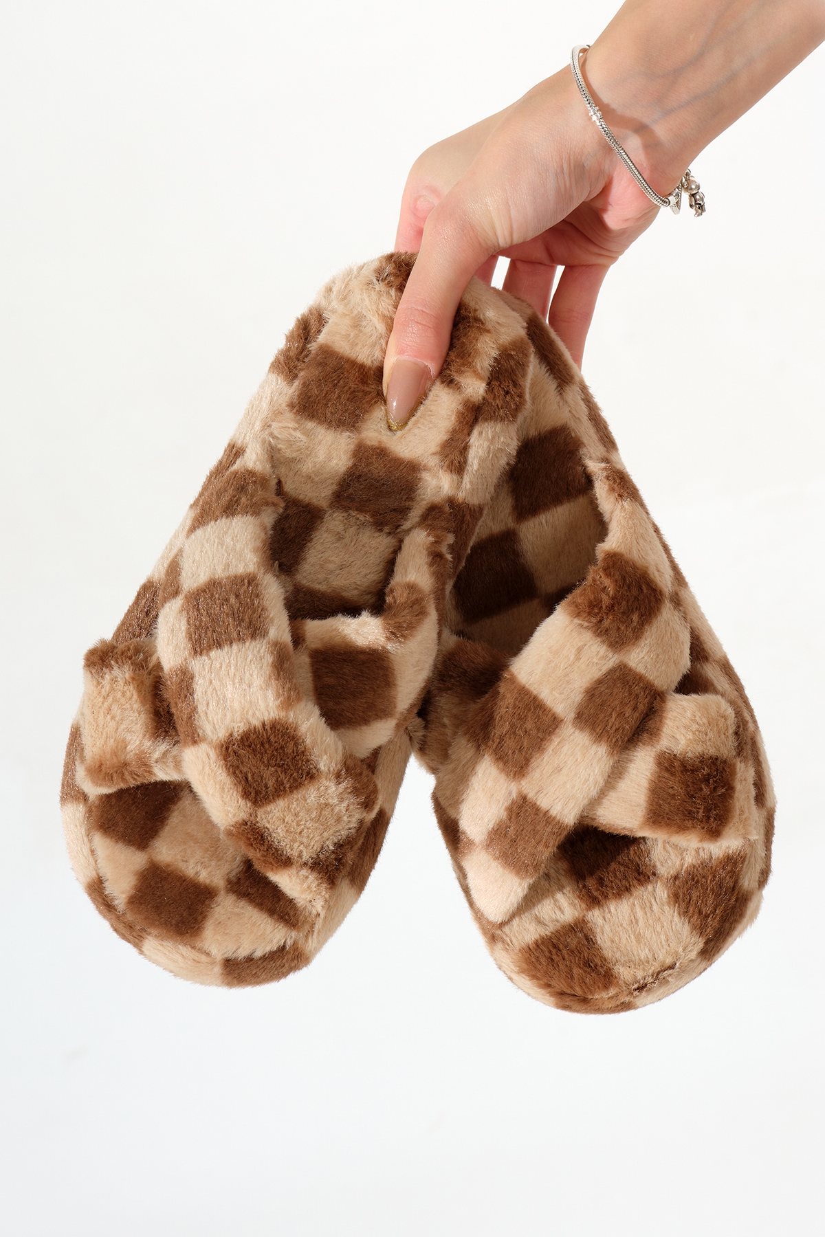 Kadın Vizon Kroko Desenli Çapraz Peluş Ev Terliği - Görsel 3