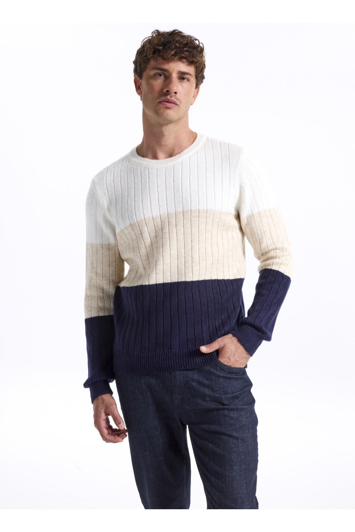 こちゃん Bisiklet Yaka Slim Fit Düz Lacivert Erkek Kazak F5WM-KZK 2272