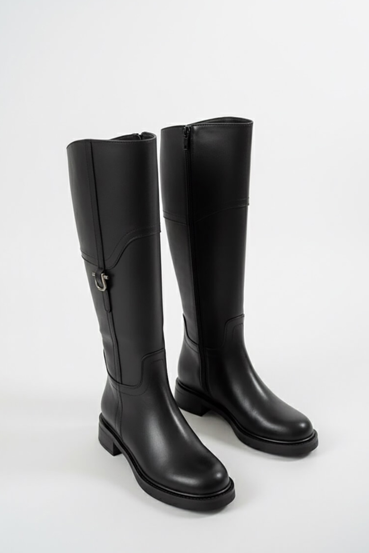 Hulbery Siyah Deri ( 3,5 Cm Topuk Boyu) Yanı Tokalı Günlük Kadın Çizme - Görsel 2