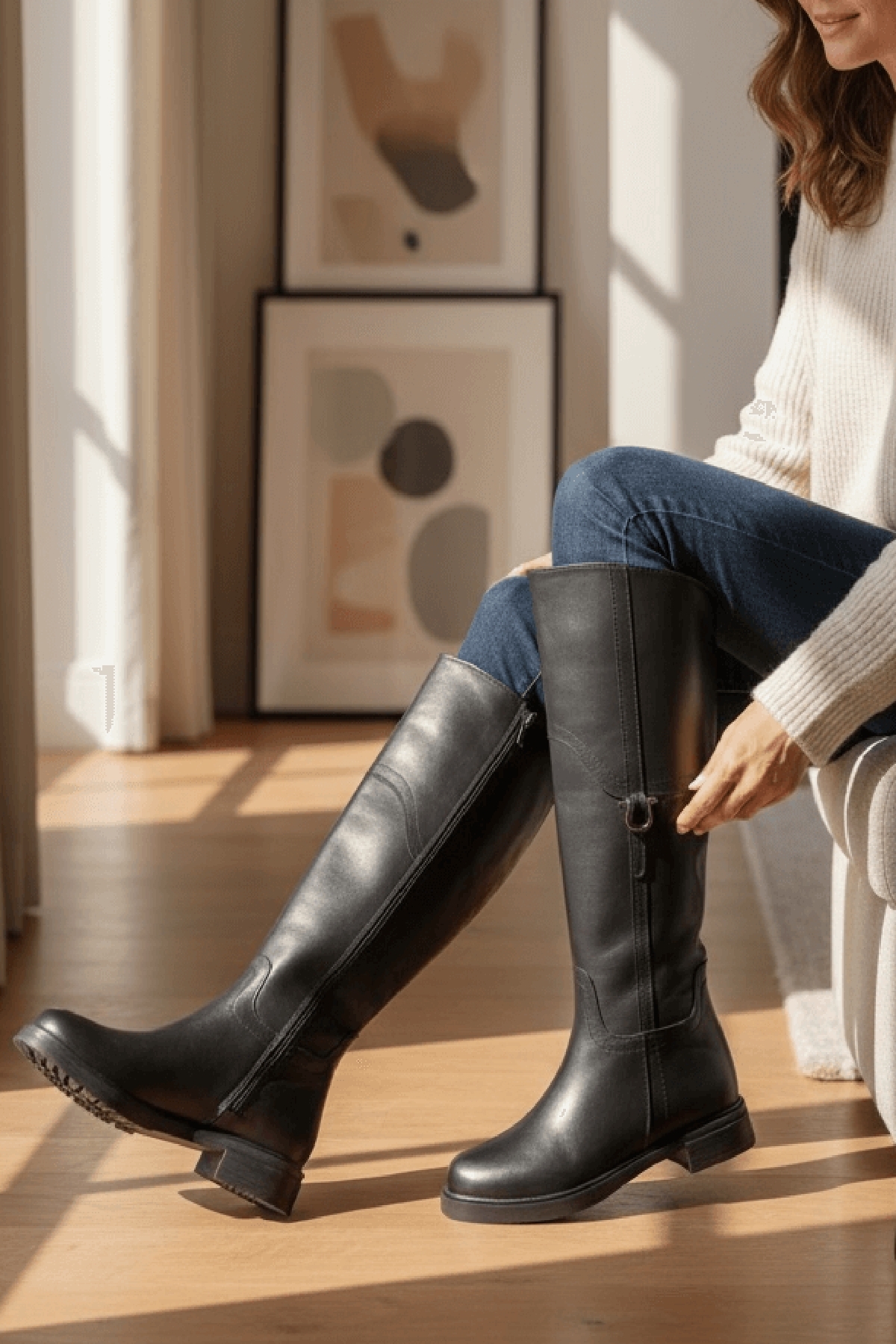 Hulbery Siyah Deri ( 3,5 Cm Topuk Boyu) Yanı Tokalı Günlük Kadın Çizme - Görsel 5