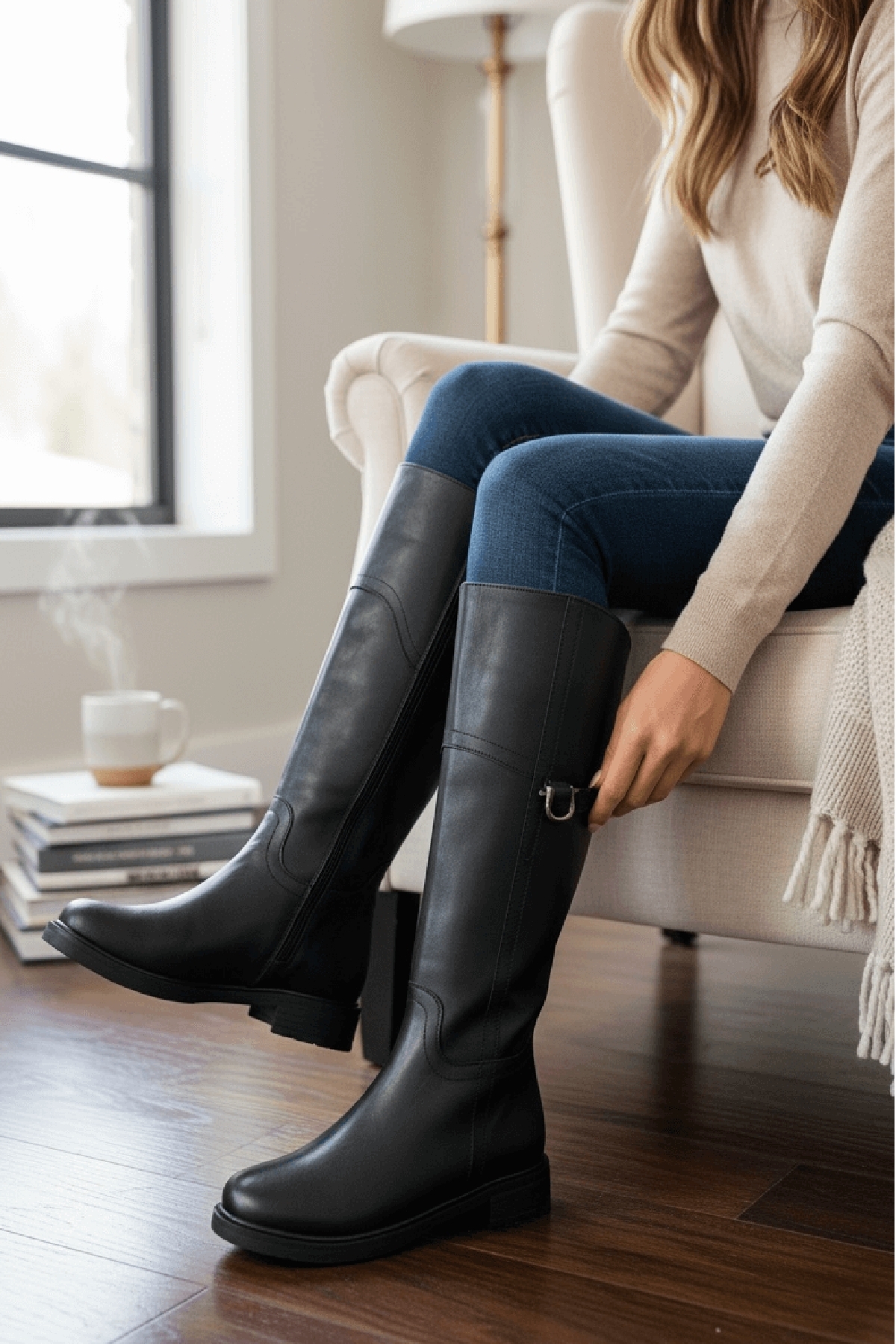 Hulbery Siyah Deri ( 3,5 Cm Topuk Boyu) Yanı Tokalı Günlük Kadın Çizme - Görsel 6