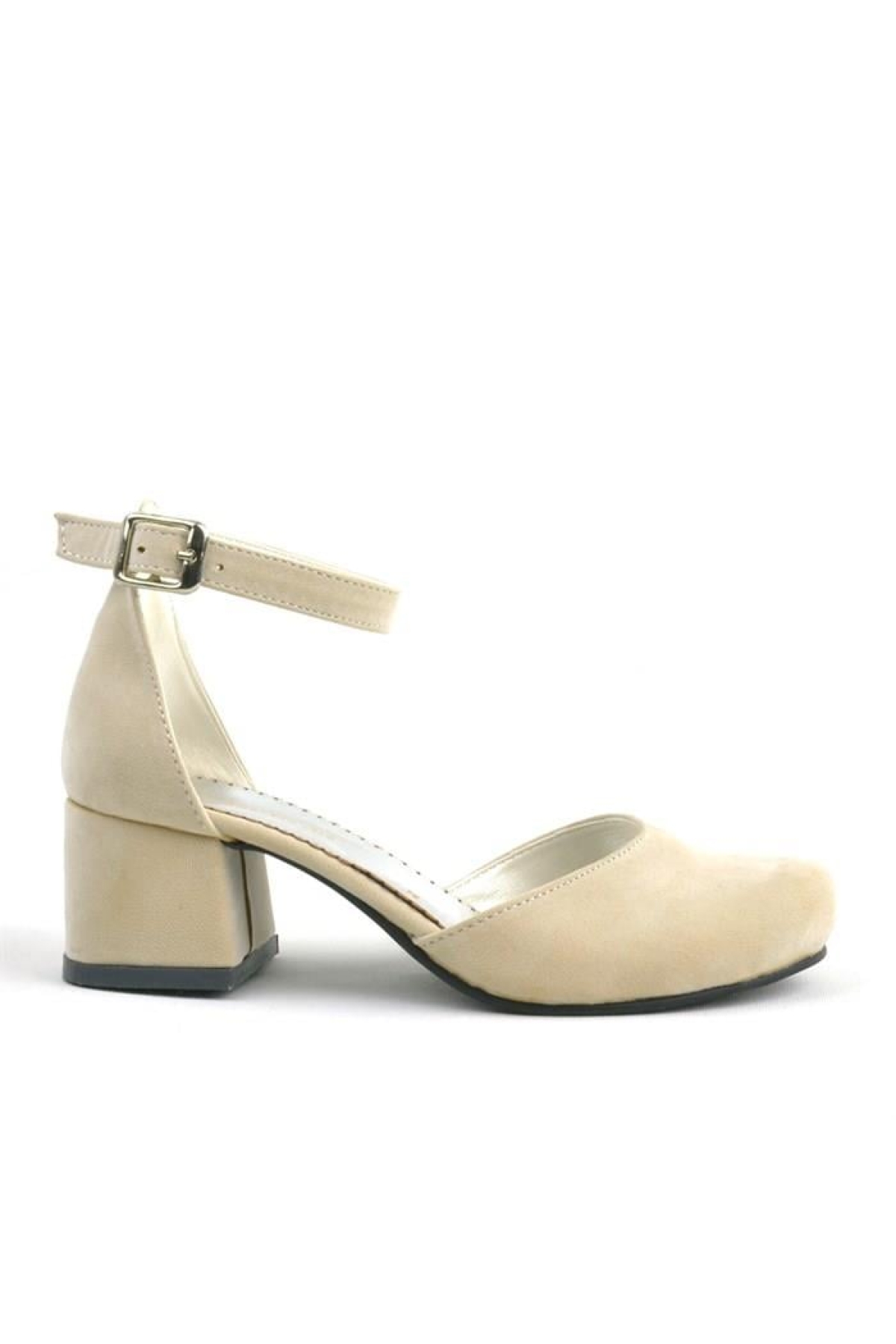 Merida Bej Süet Kalın Topuklu Kız Çocuk Topuklu Ayakkabı - Görsel 3