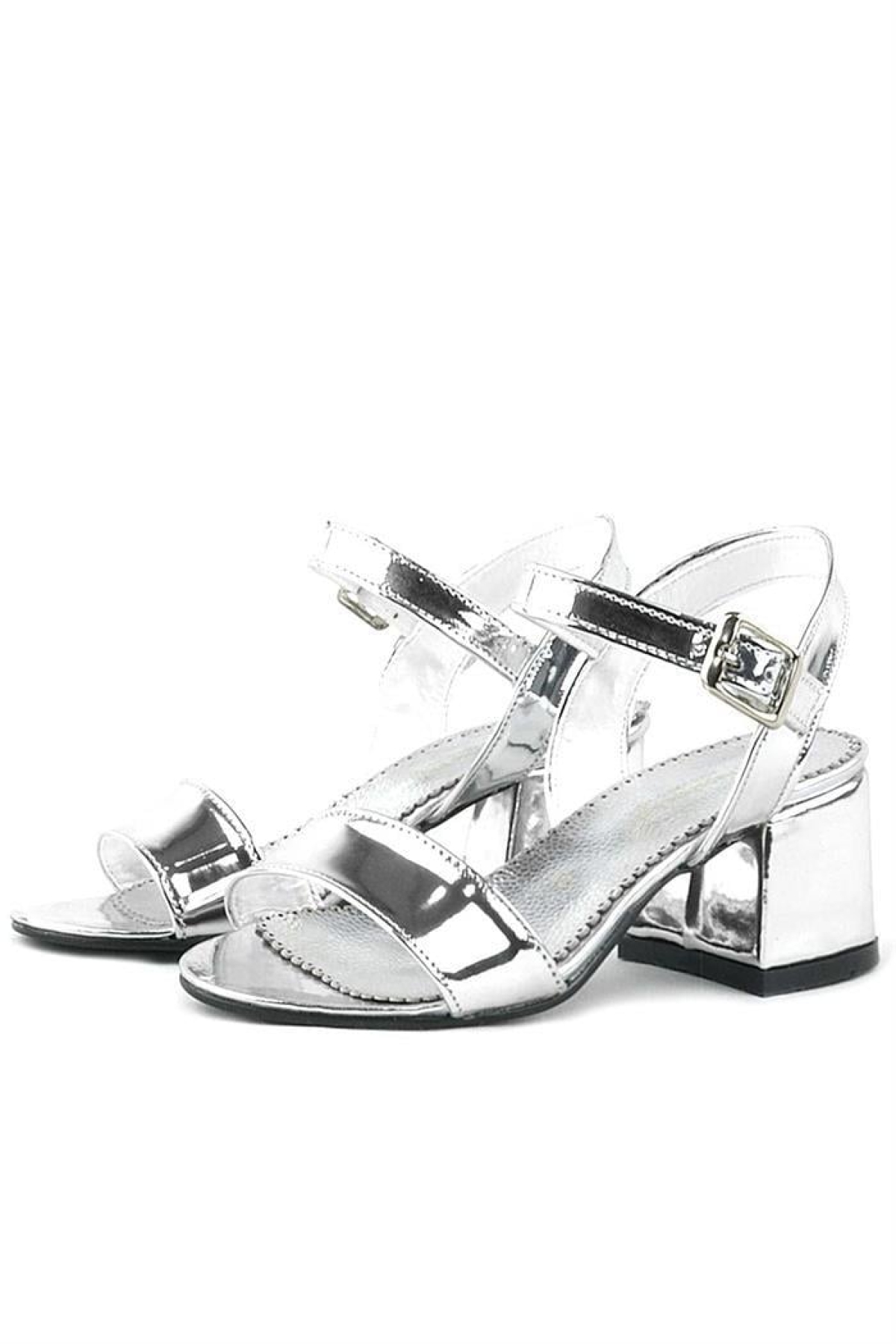 Pony Gümüş Aynalı Kalın Topuklu Kız Çocuk Abiye Ayakkabı - Görsel 6