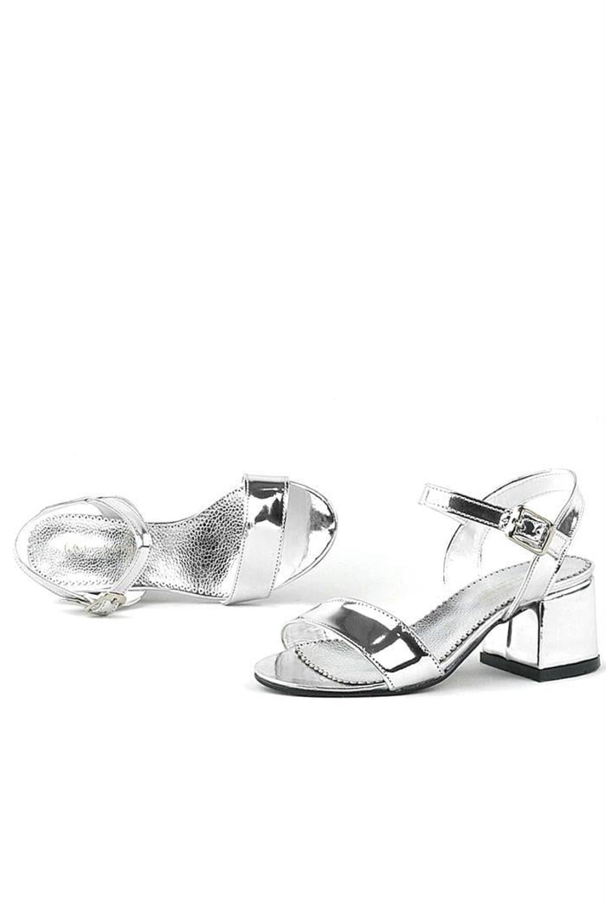 Pony Gümüş Aynalı Kalın Topuklu Kız Çocuk Abiye Ayakkabı - Görsel 8
