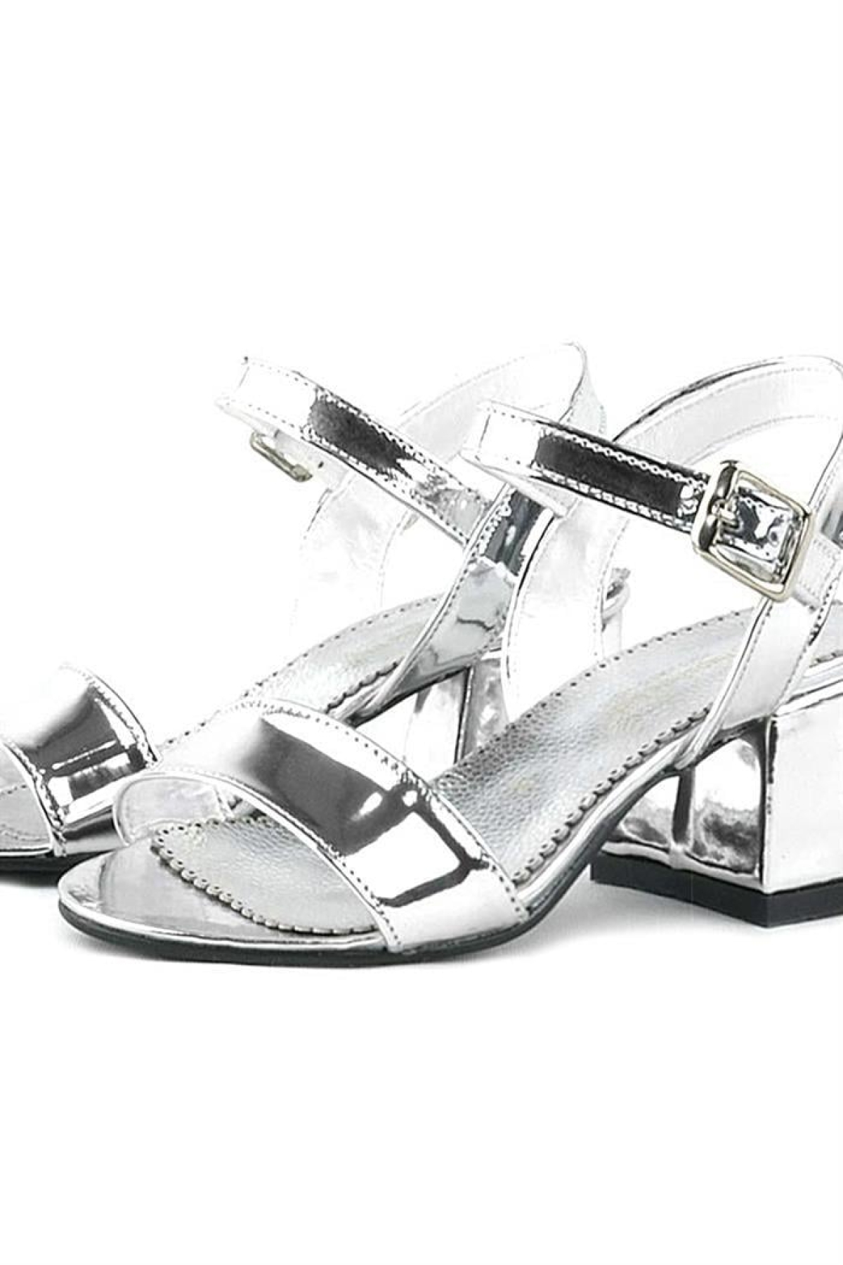 Pony Gümüş Aynalı Kalın Topuklu Kız Çocuk Abiye Ayakkabı - Görsel 9