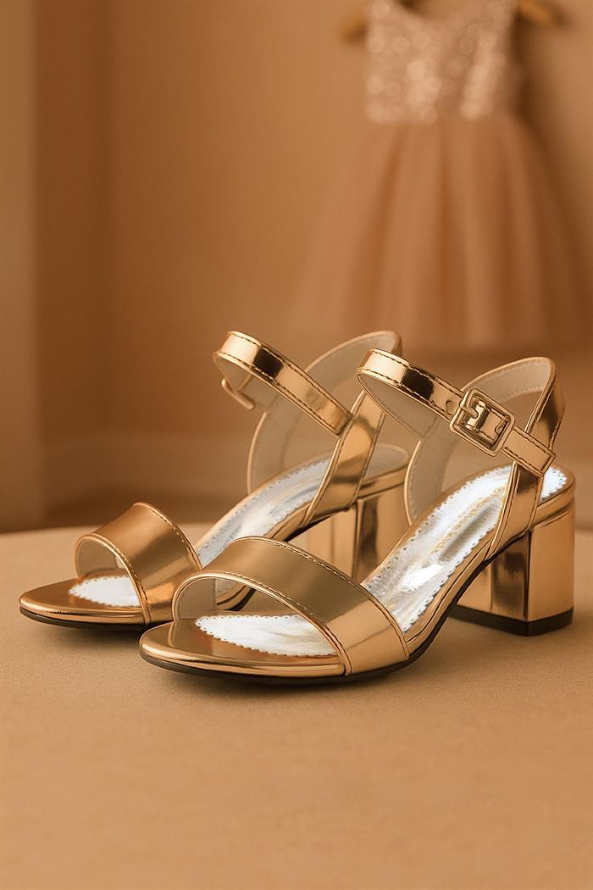 Pony Bakır Aynalı Kalın Topuklu Kız Çocuk Abiye Ayakkabı - Görsel 8