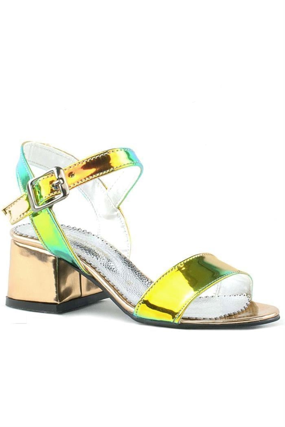 Pony Hologram Bakır-Yeşil Kalın Topuklu Kız Çocuk Abiye Ayakkabı - Görsel 2