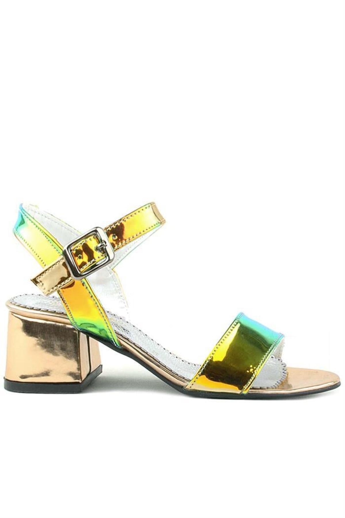 Pony Hologram Bakır-Yeşil Kalın Topuklu Kız Çocuk Abiye Ayakkabı - Görsel 4