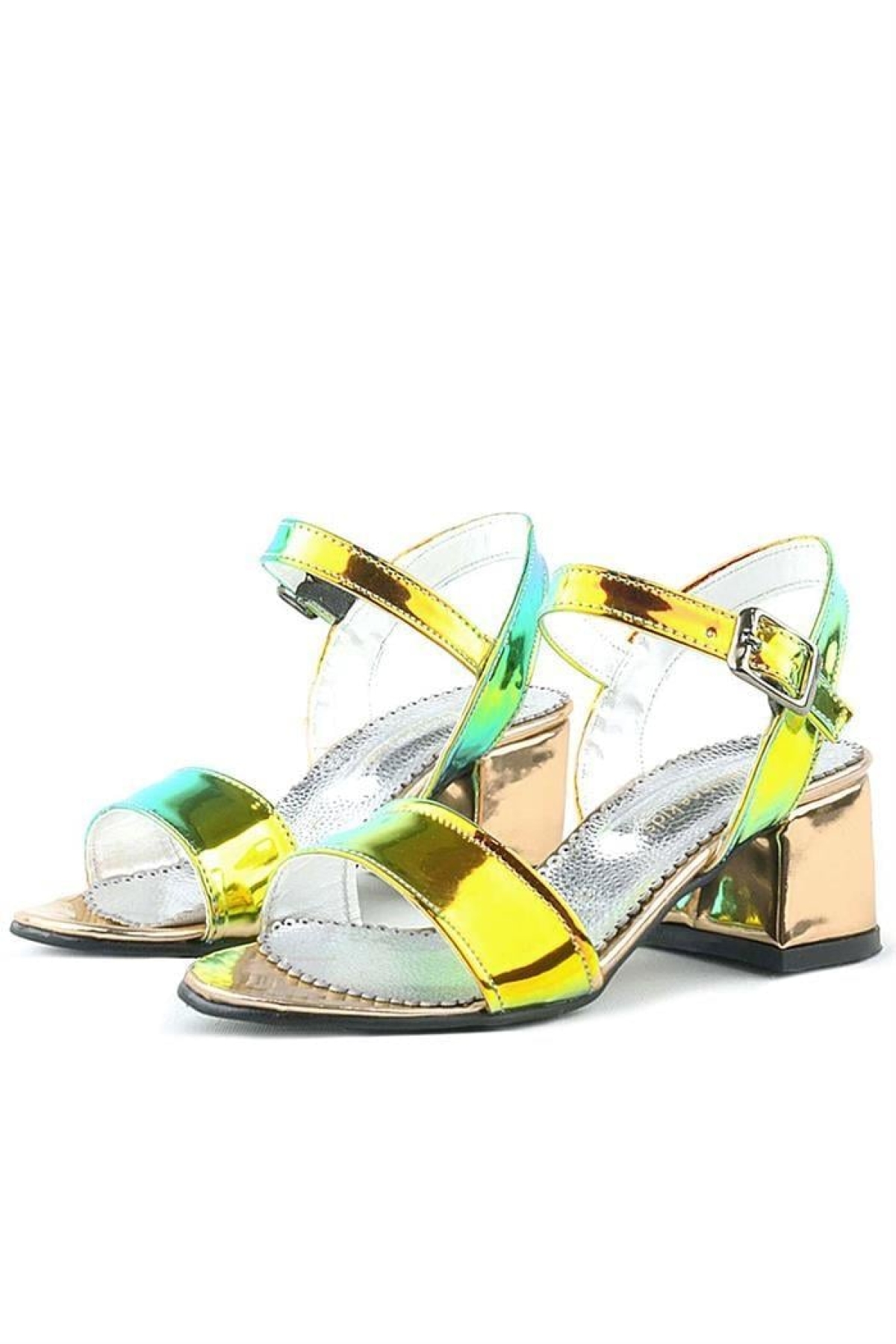Pony Hologram Bakır-Yeşil Kalın Topuklu Kız Çocuk Abiye Ayakkabı - Görsel 7