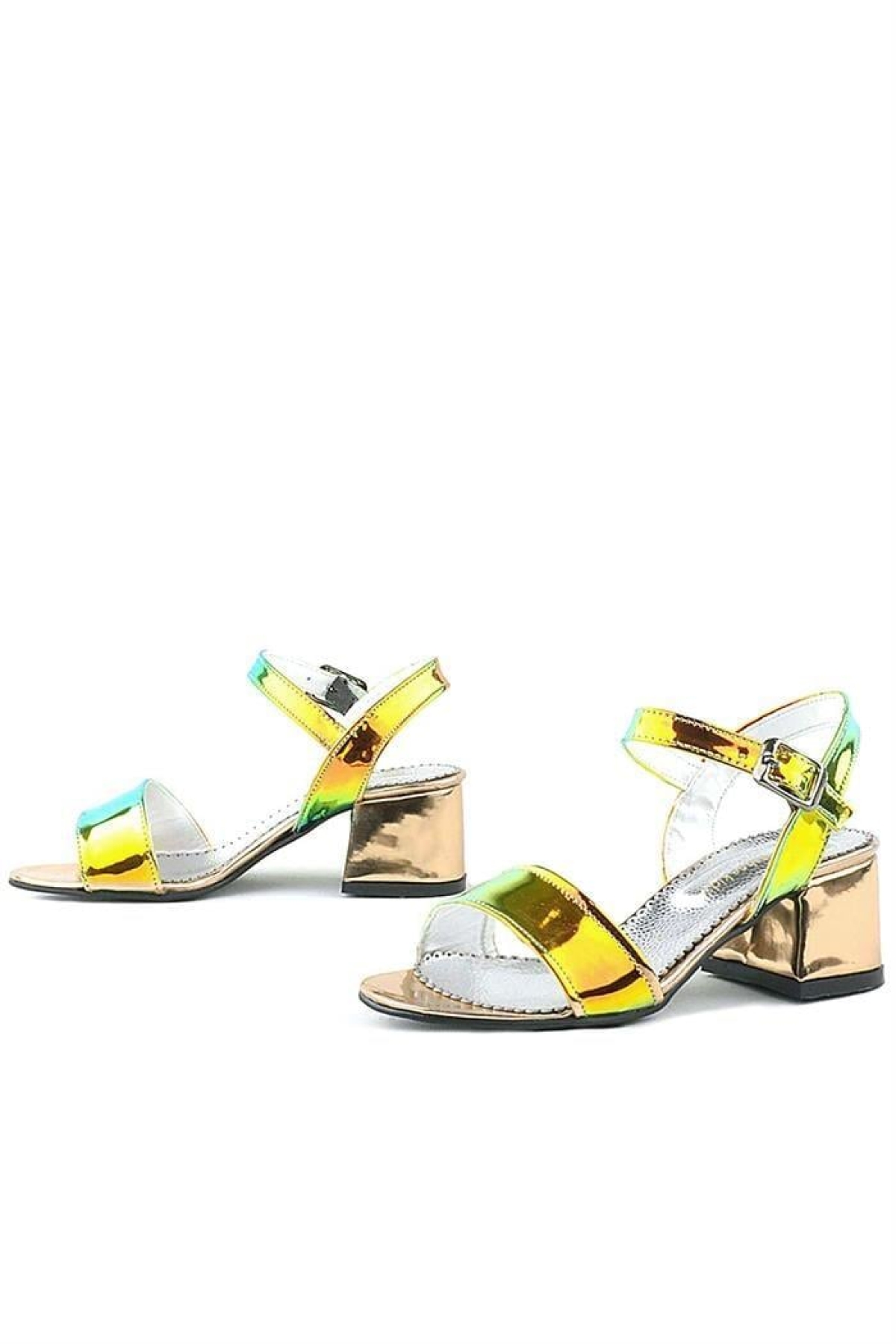 Pony Hologram Bakır-Yeşil Kalın Topuklu Kız Çocuk Abiye Ayakkabı - Görsel 8