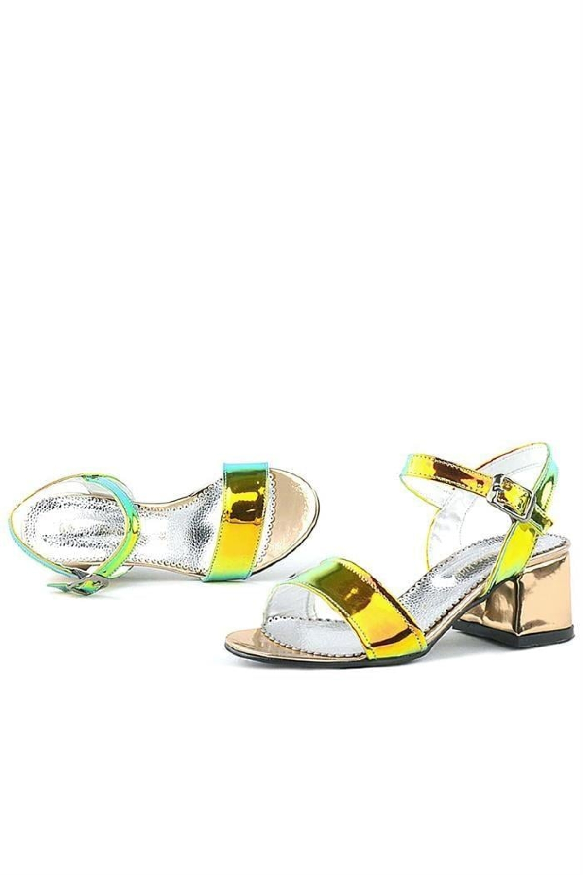 Pony Hologram Bakır-Yeşil Kalın Topuklu Kız Çocuk Abiye Ayakkabı - Görsel 9