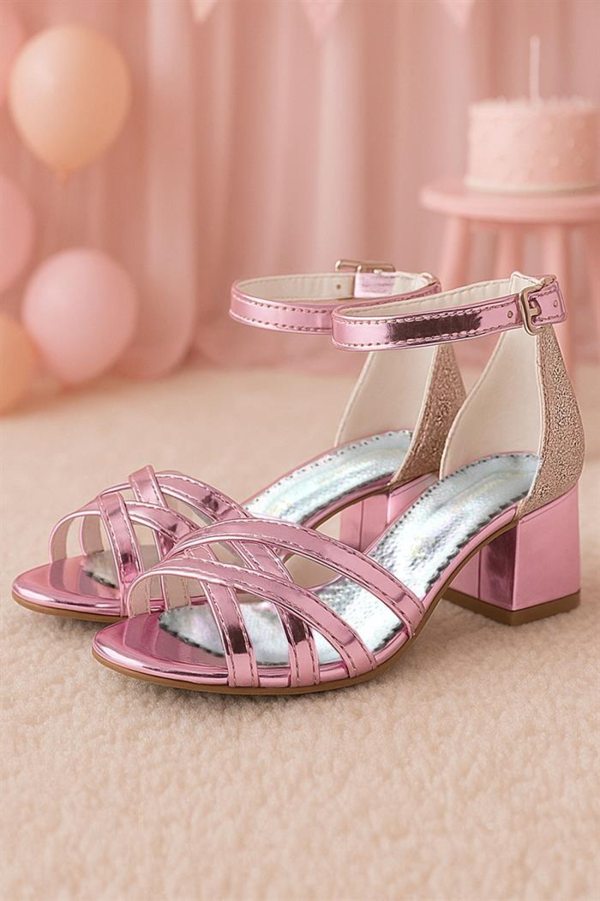 Belle Pembe Aynalı Kalın Topuklu Kız Çocuk Abiye Ayakkabı - Görsel 14