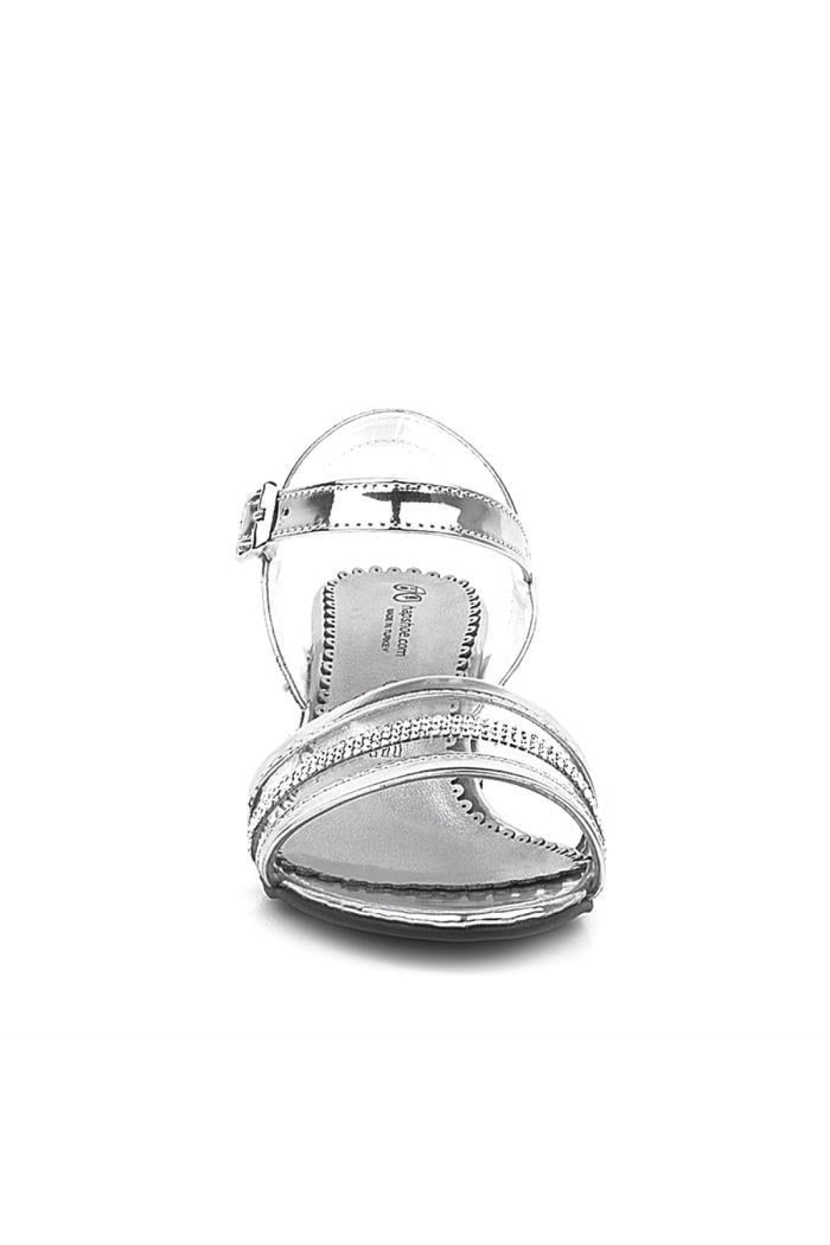 Platin Gri Rugan Taşlı Kalın Kız Çocuk Abiye Topuklu Ayakkabı - Görsel 6