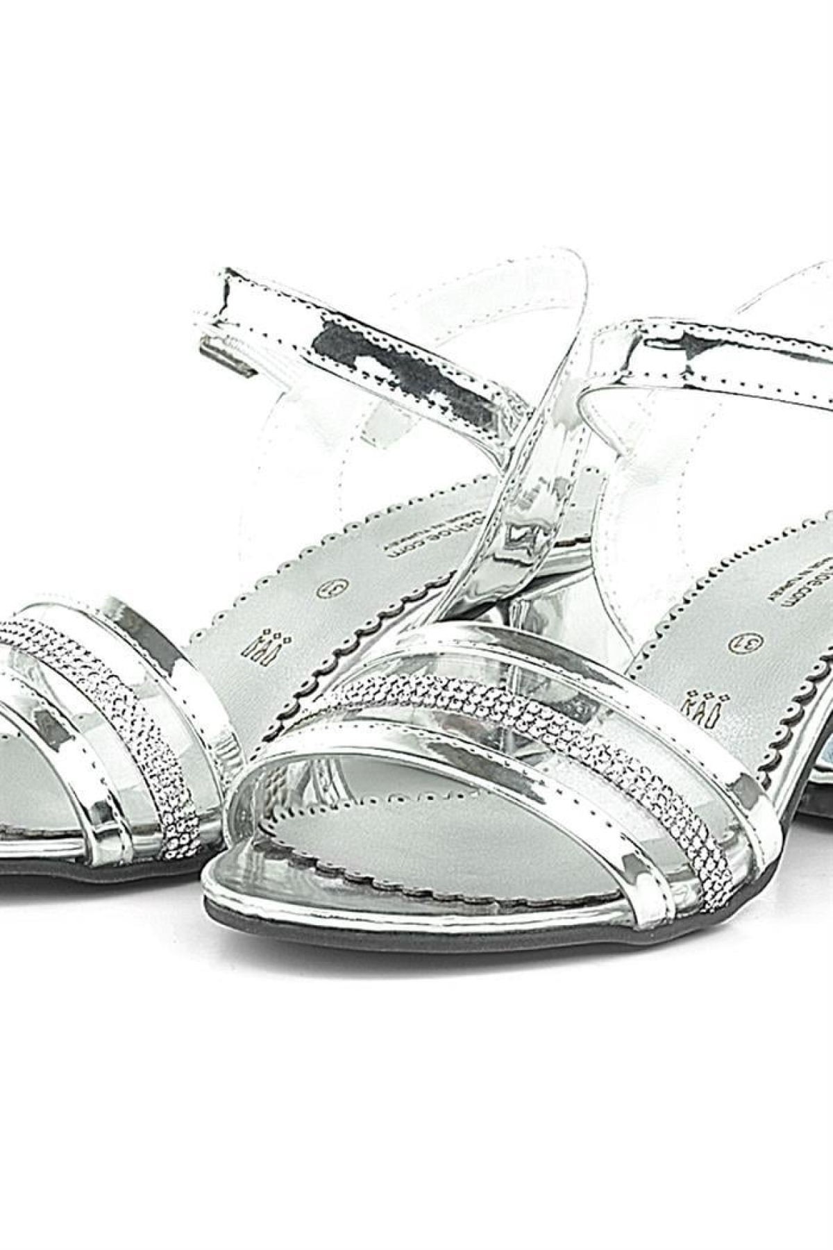 Gümüş Gri Rugan Taşlı Kalın Kız Çocuk Abiye Topuklu Ayakkabı - Görsel 8