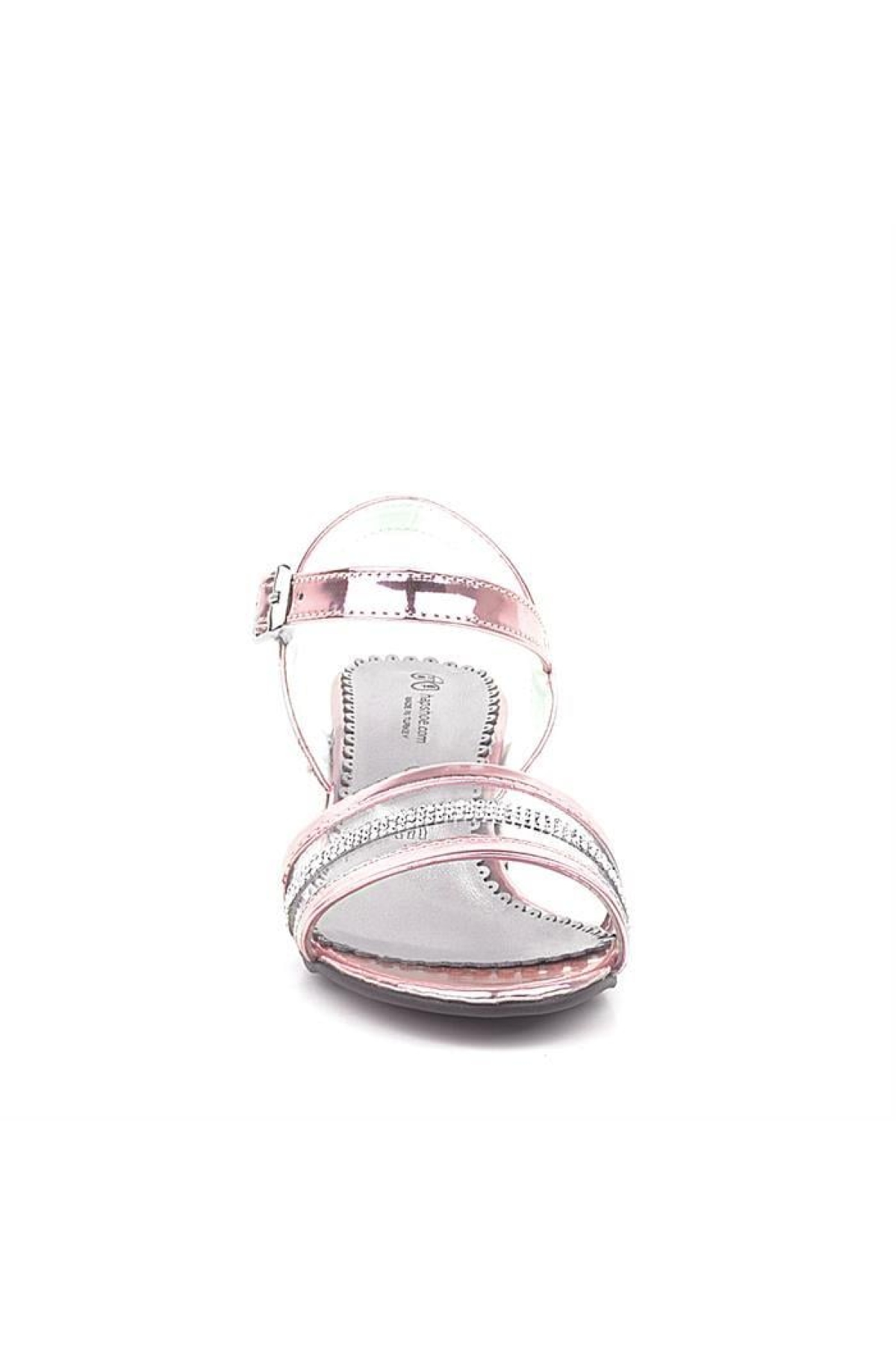 Pembe Rugan Taşlı Kalın Kız Çocuk Abiye Topuklu Ayakkabı - Görsel 5