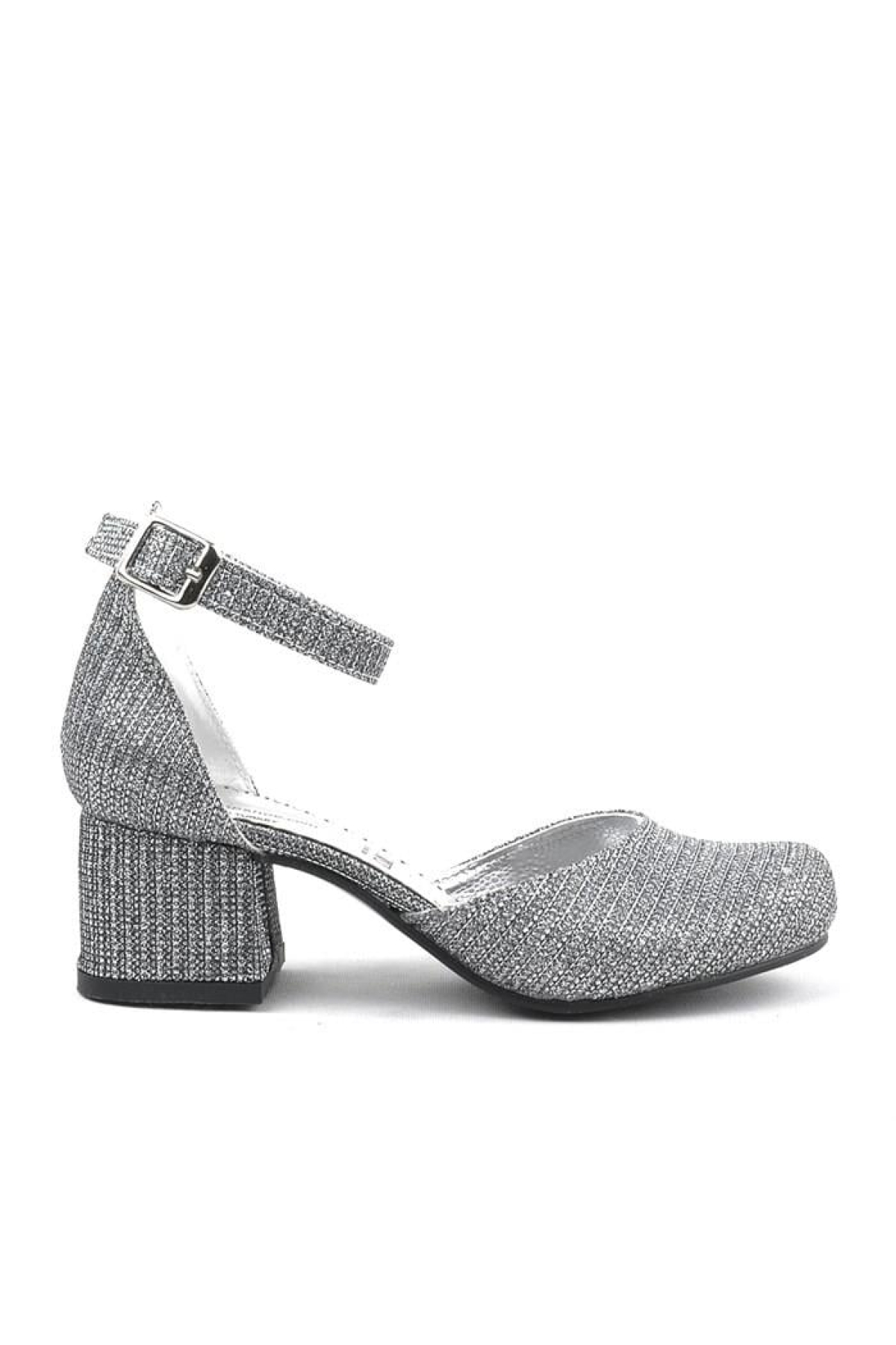 Merida Platin Simli Kalın Topuklu Kız Çocuk Topuklu Ayakkabı - Görsel 4
