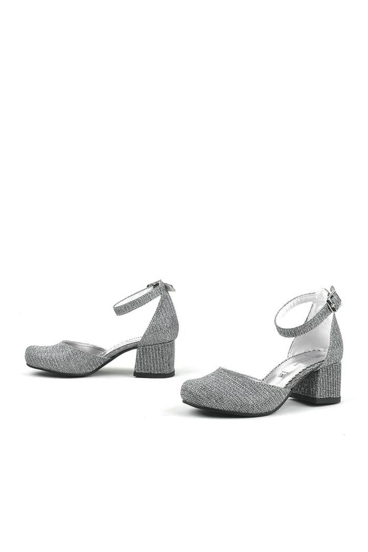 Merida Platin Simli Kalın Topuklu Kız Çocuk Topuklu Ayakkabı - Görsel 7